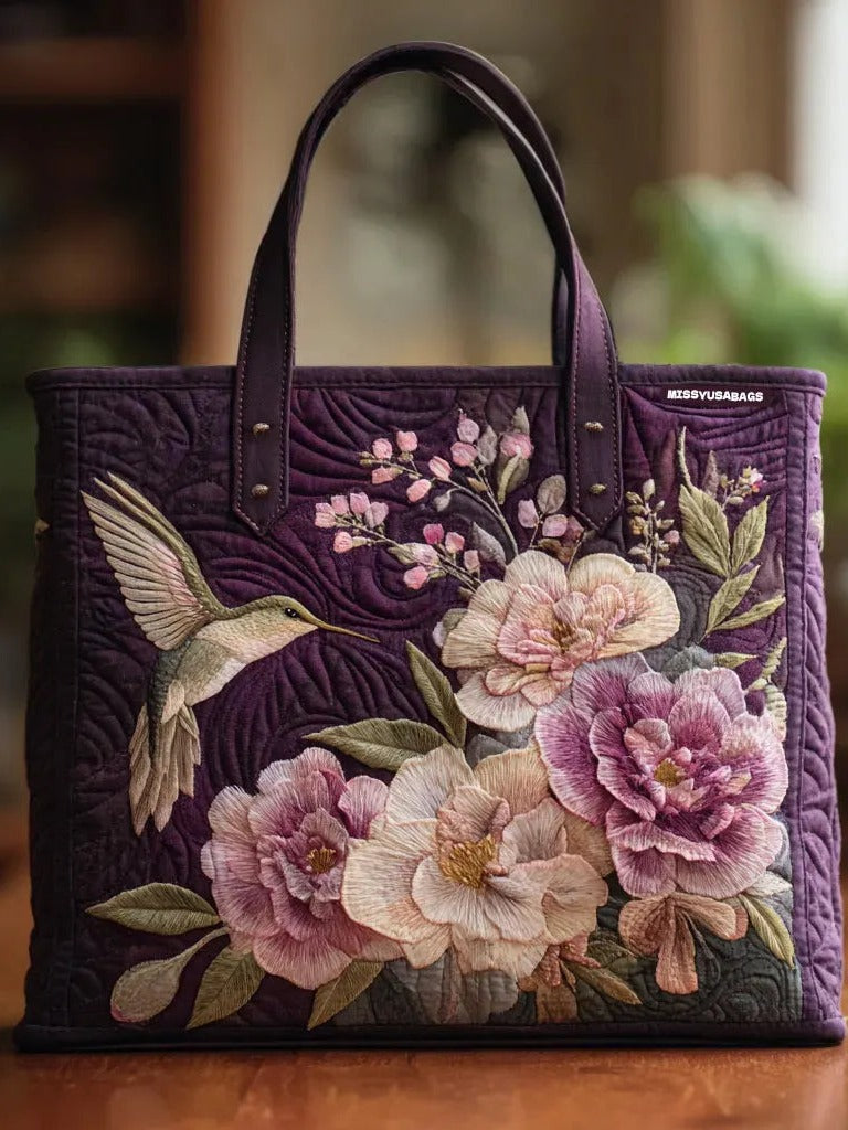Fialová Měkká taška s kolibříky a orchidejemi