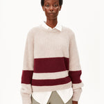 GESTREIFTER RIPPSTRICK PULLOVER | honey melange-velvet red