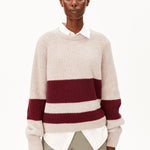 GESTREIFTER RIPPSTRICK PULLOVER | honey melange-velvet red