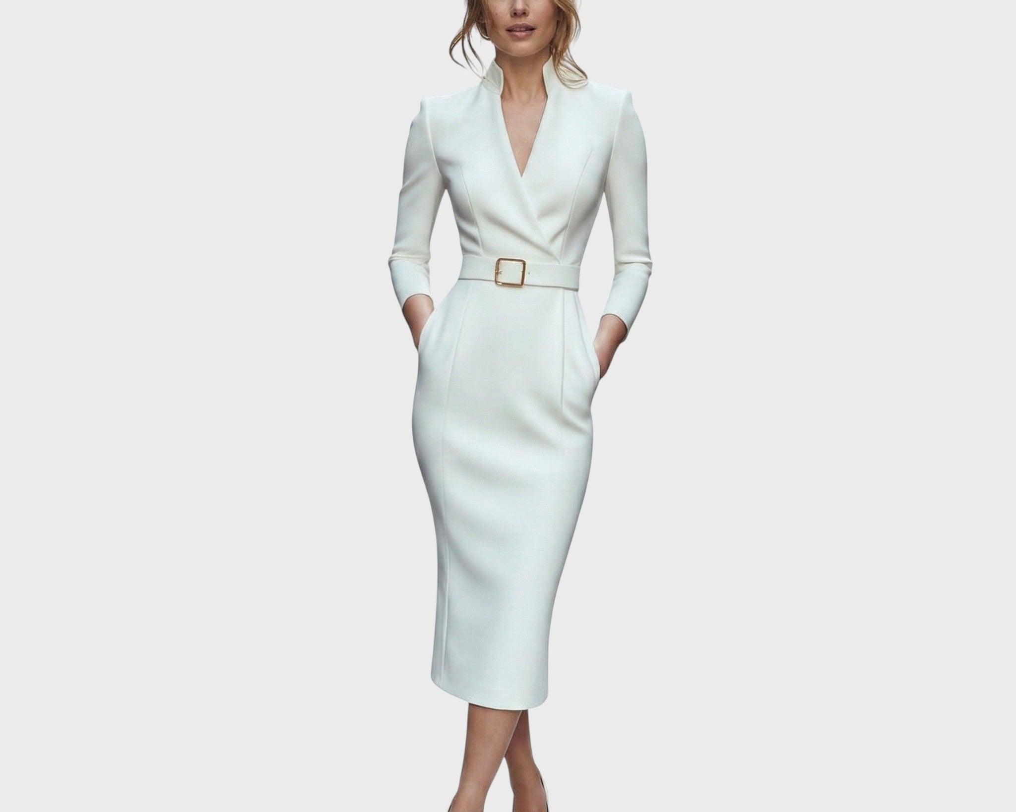 Hana - Elegantní černé šaty s páskem a límcem