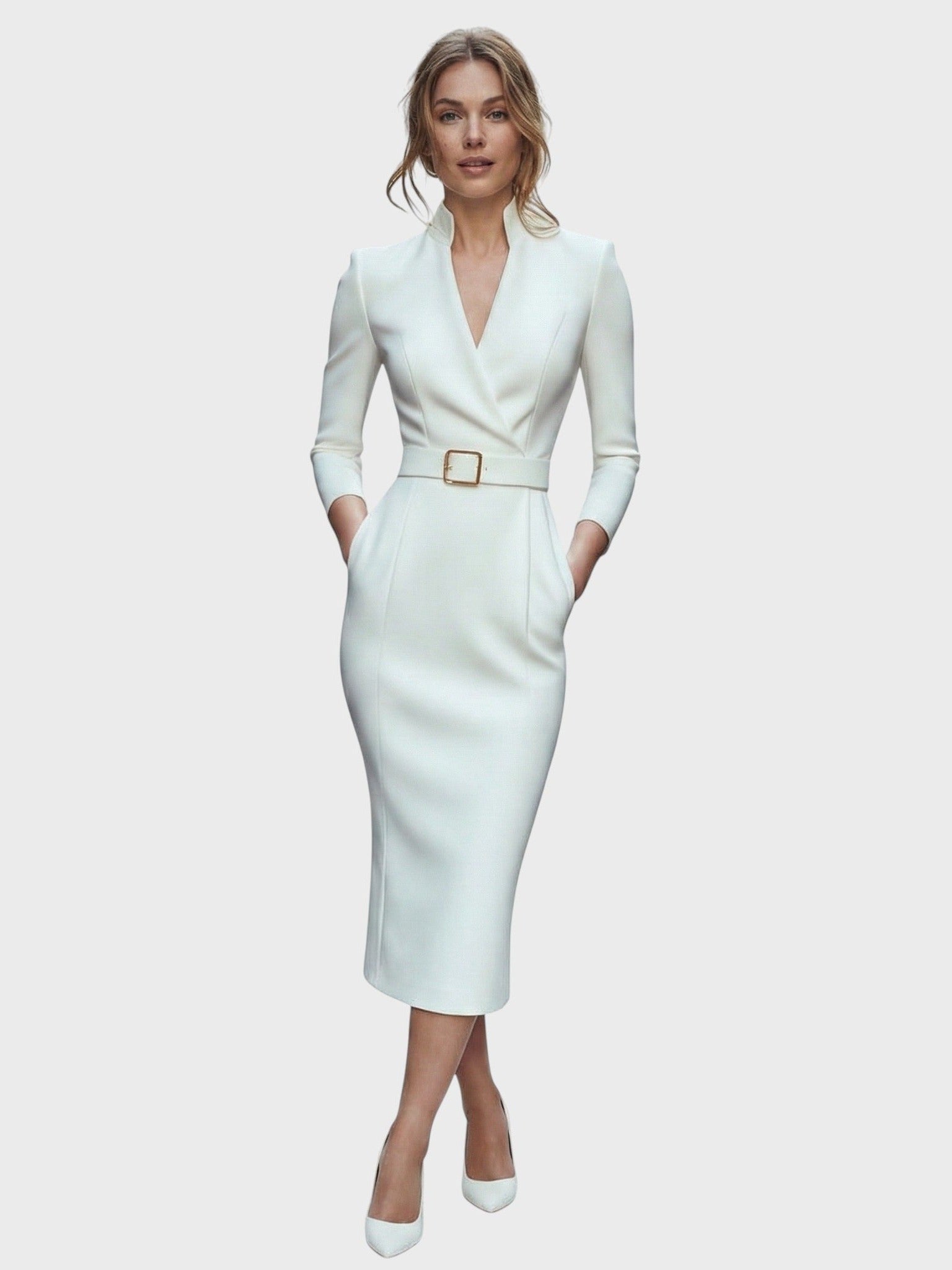 Hana - Elegantní černé šaty s páskem a límcem