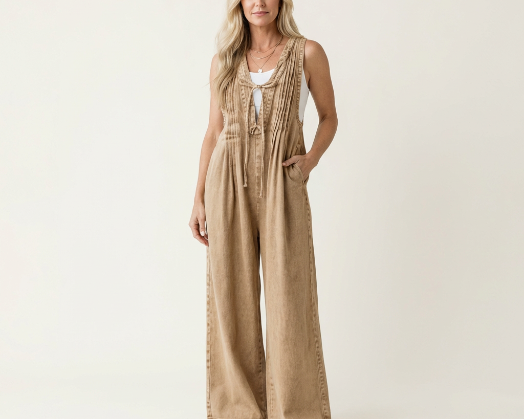 Griselda | Denim Combination with Wide Pleats