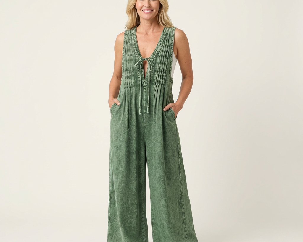 Griselda | Denim Combination with Wide Pleats