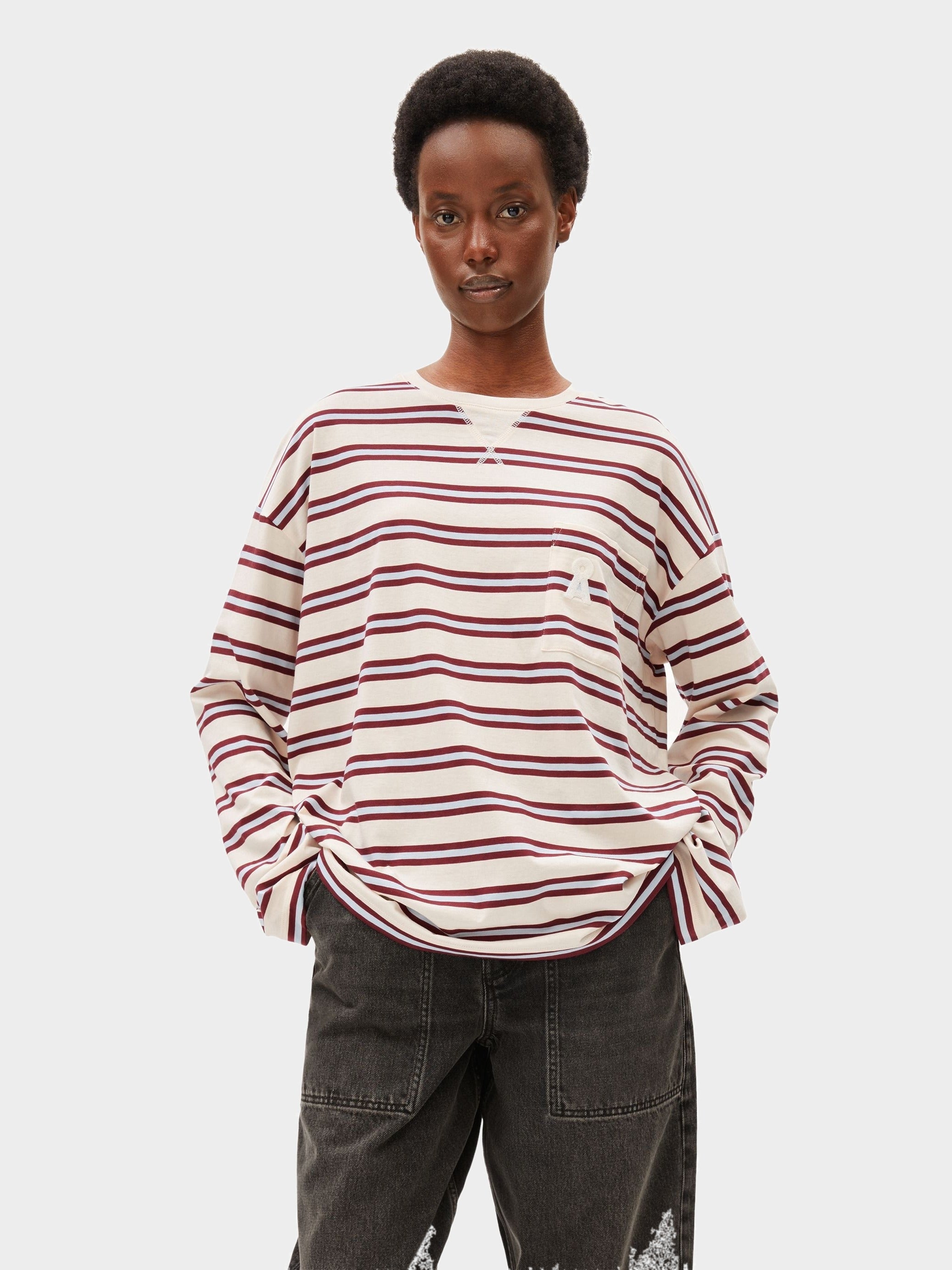 ICONIC Å FIETAA GESTREIFTES LANGARMSHIRT | undyed-velvet red-soft blue