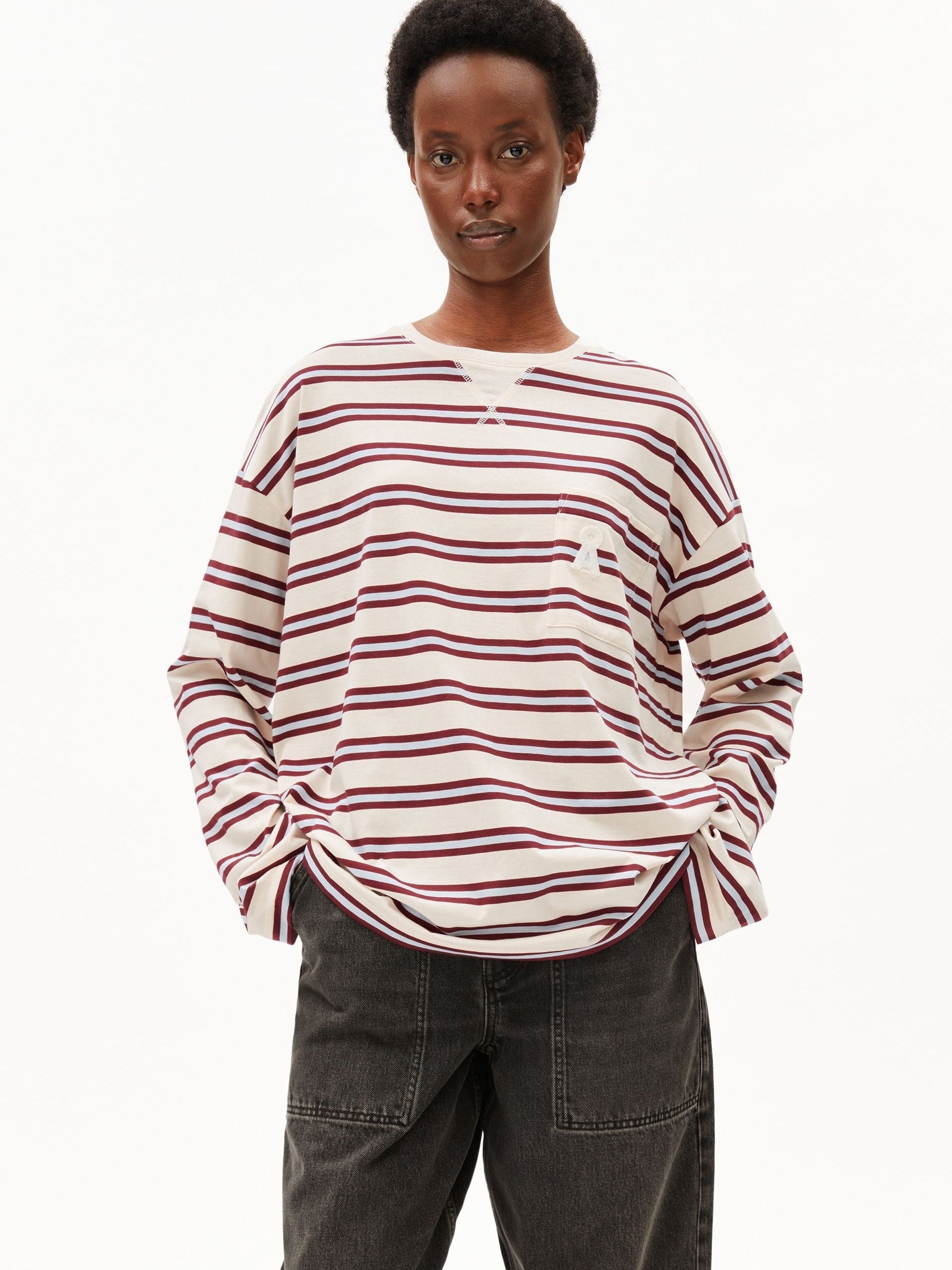 ICONIC Å FIETAA GESTREIFTES LANGARMSHIRT | undyed-velvet red-soft blue