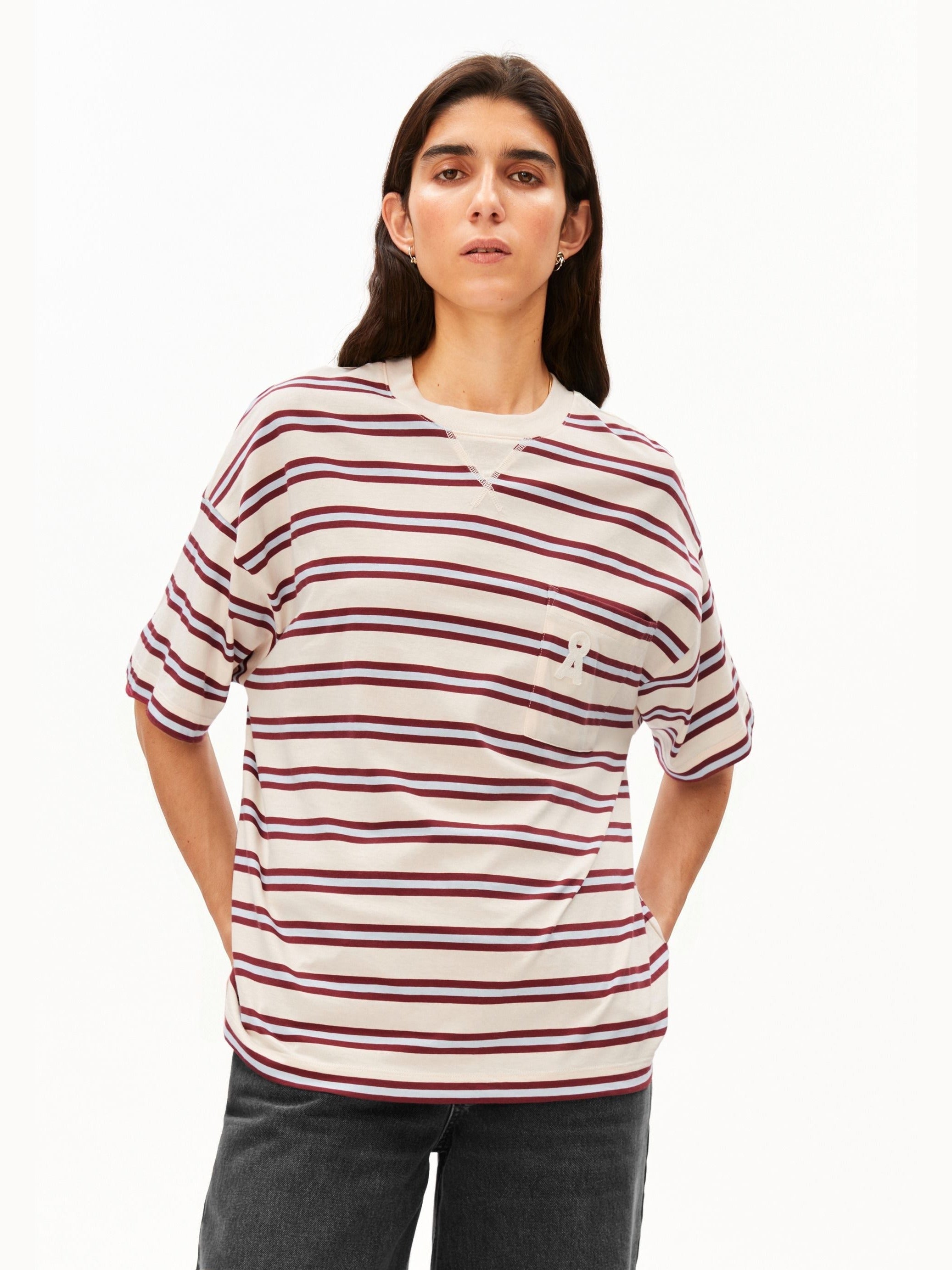 ICONIC Å GESTREIFTES T-SHIRT | undyed-velvet red-soft blue