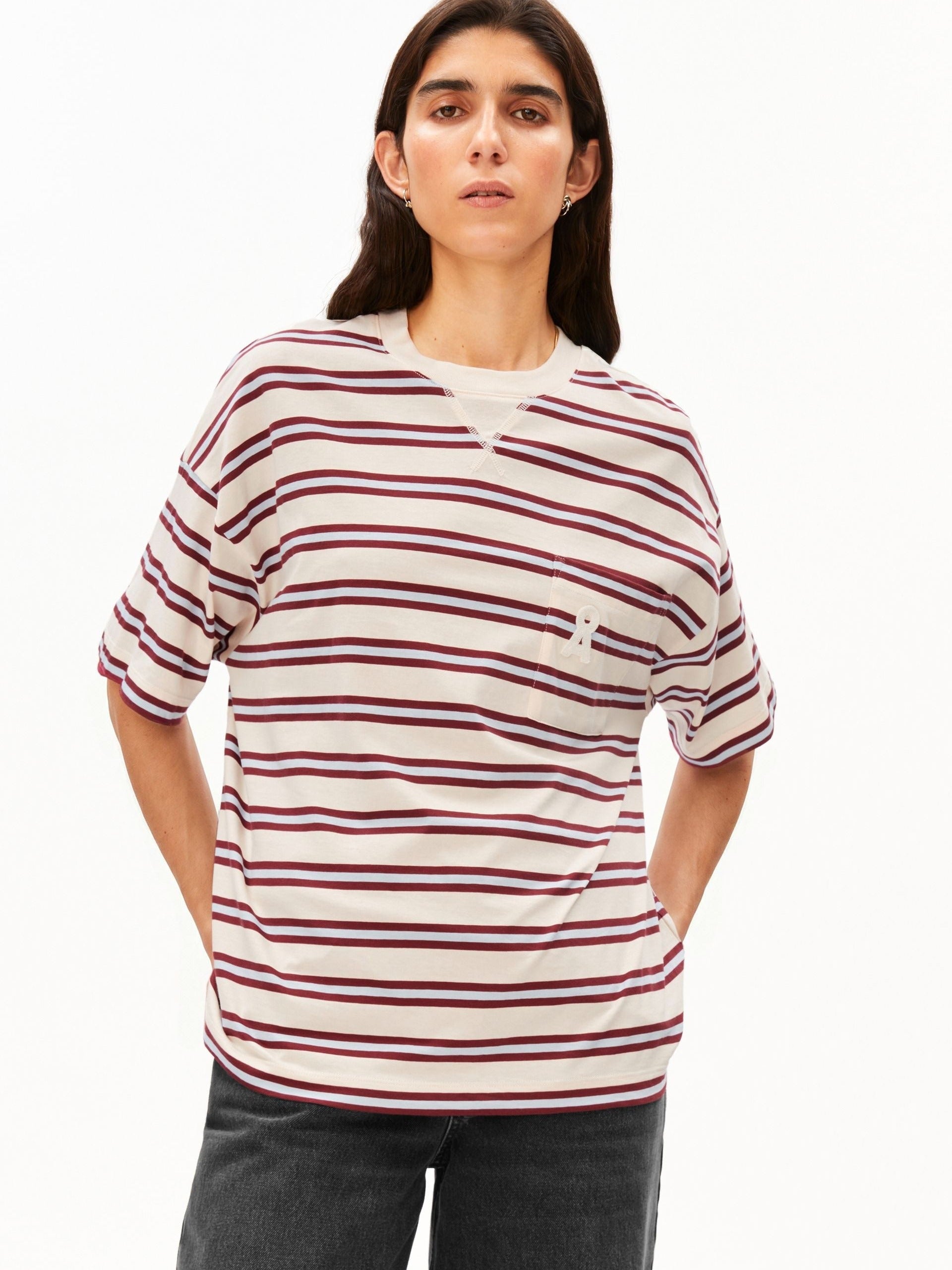 ICONIC Å GESTREIFTES T-SHIRT | undyed-velvet red-soft blue