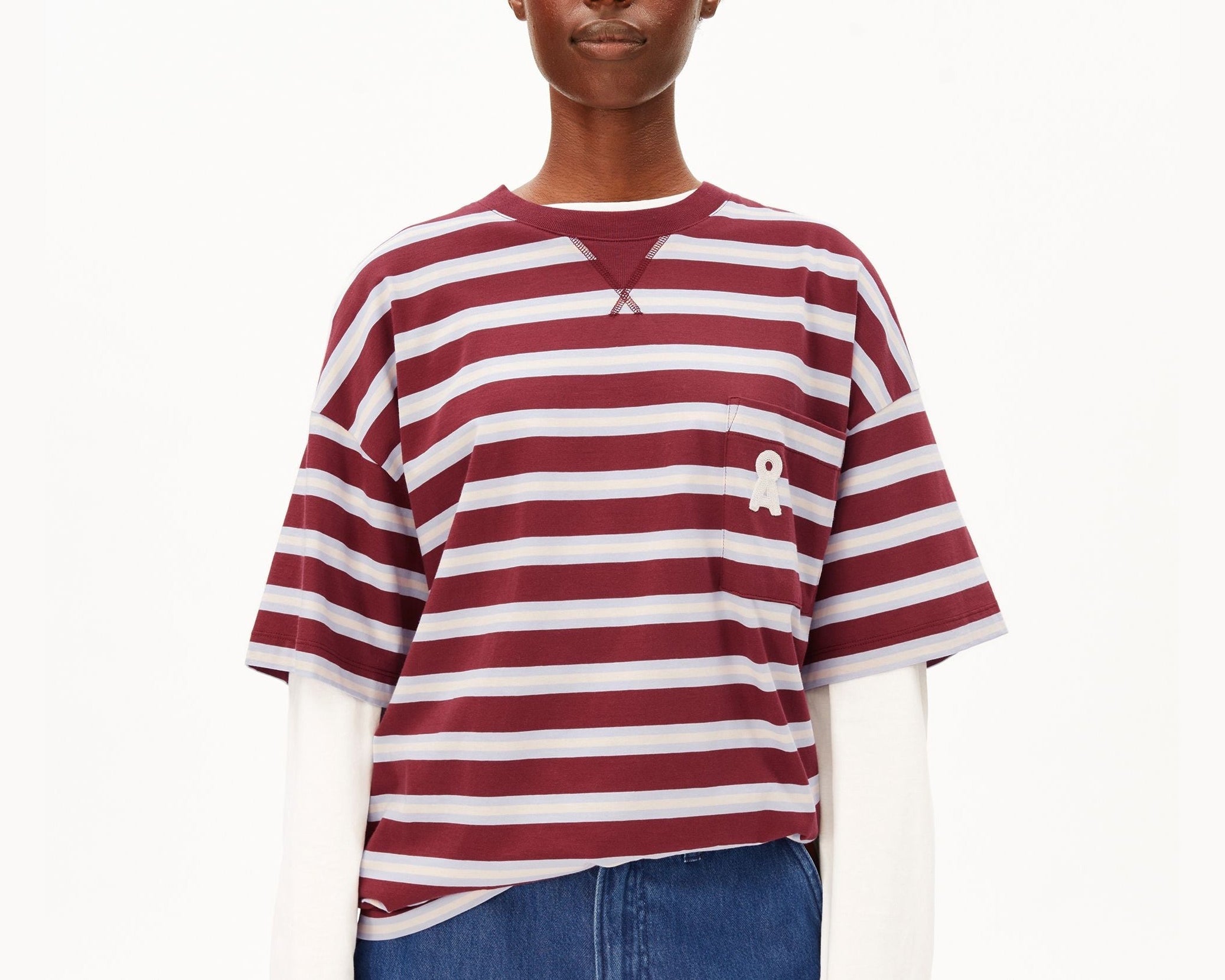 ICONIC Å GESTREIFTES T-SHIRT | velvet red-soft blue-undyed