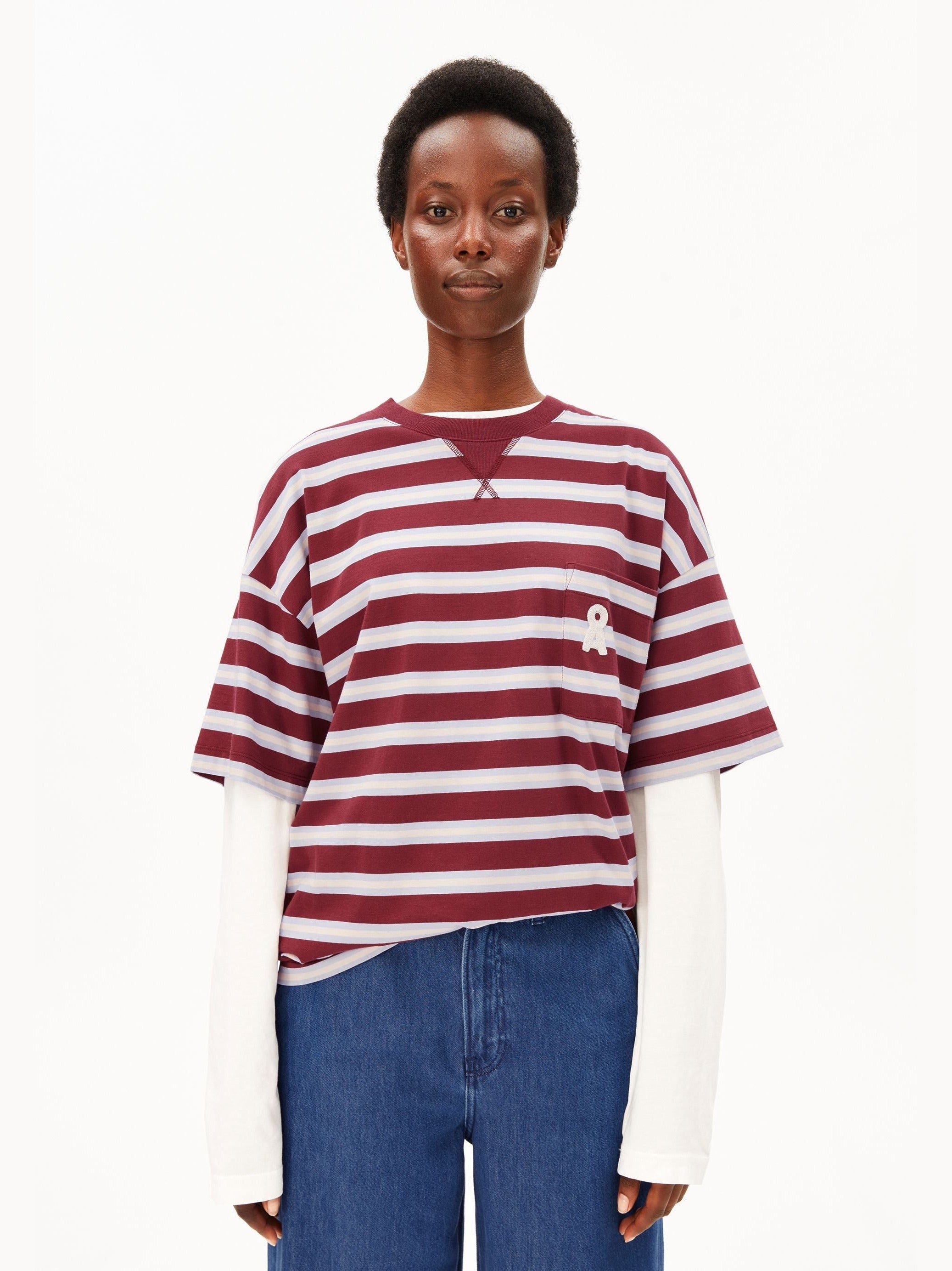 ICONIC Å GESTREIFTES T-SHIRT | velvet red-soft blue-undyed