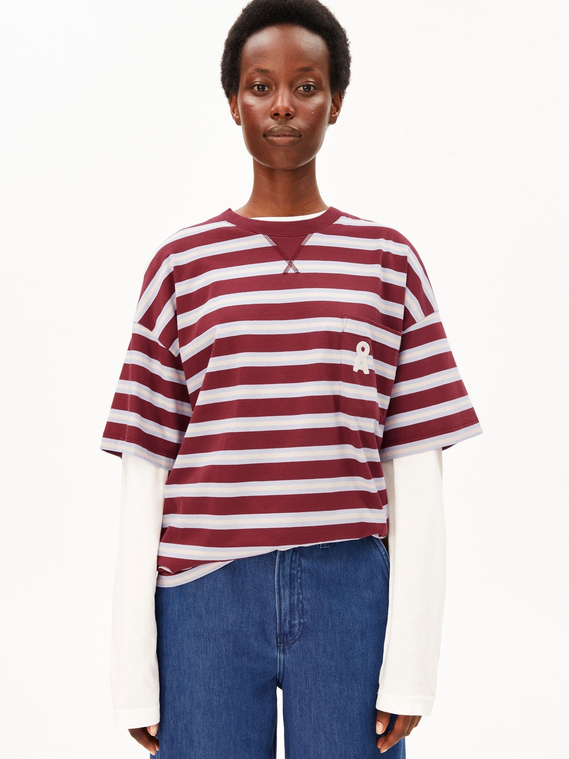 ICONIC Å GESTREIFTES T-SHIRT | velvet red-soft blue-undyed