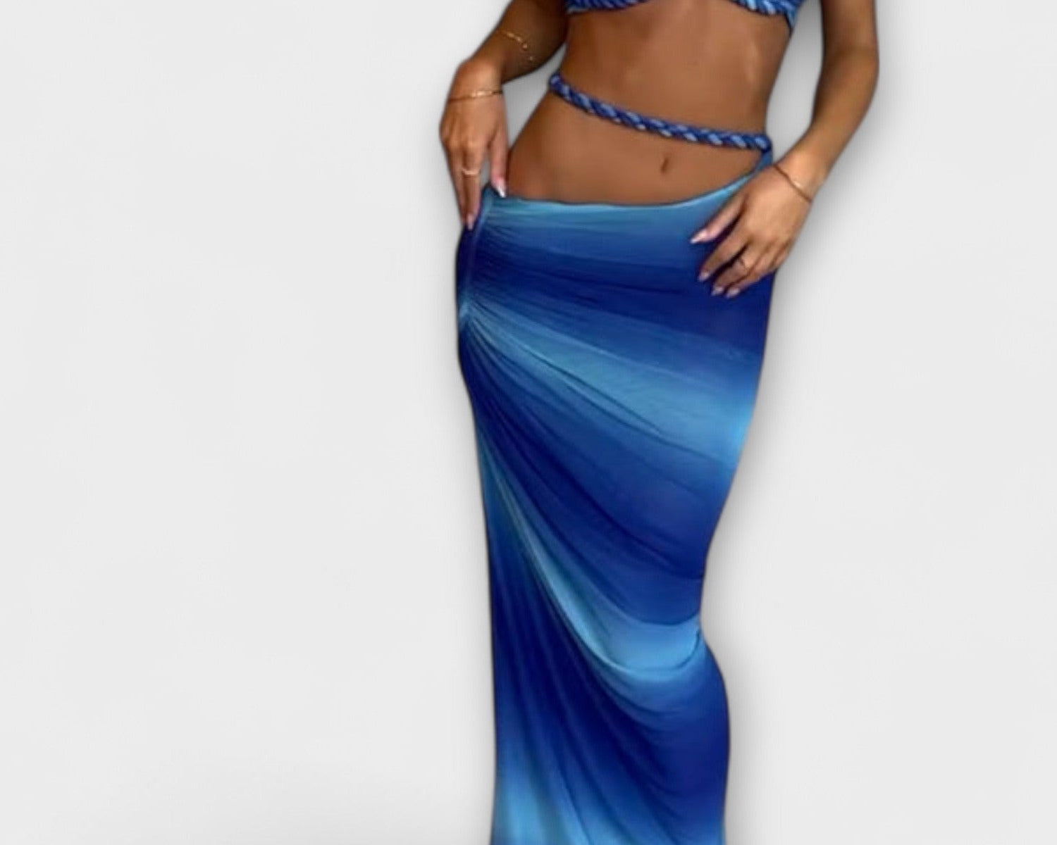 Jane - Stylový gradientový pletený crop top a overskirt duo