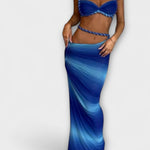 Jane - Stylový gradientový pletený crop top a overskirt duo