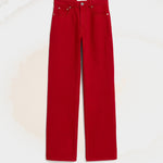 Jean rouge coupe large en coton