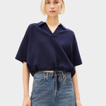 KOMPAKTER POLO-STRICKPULLOVER | tinted navy