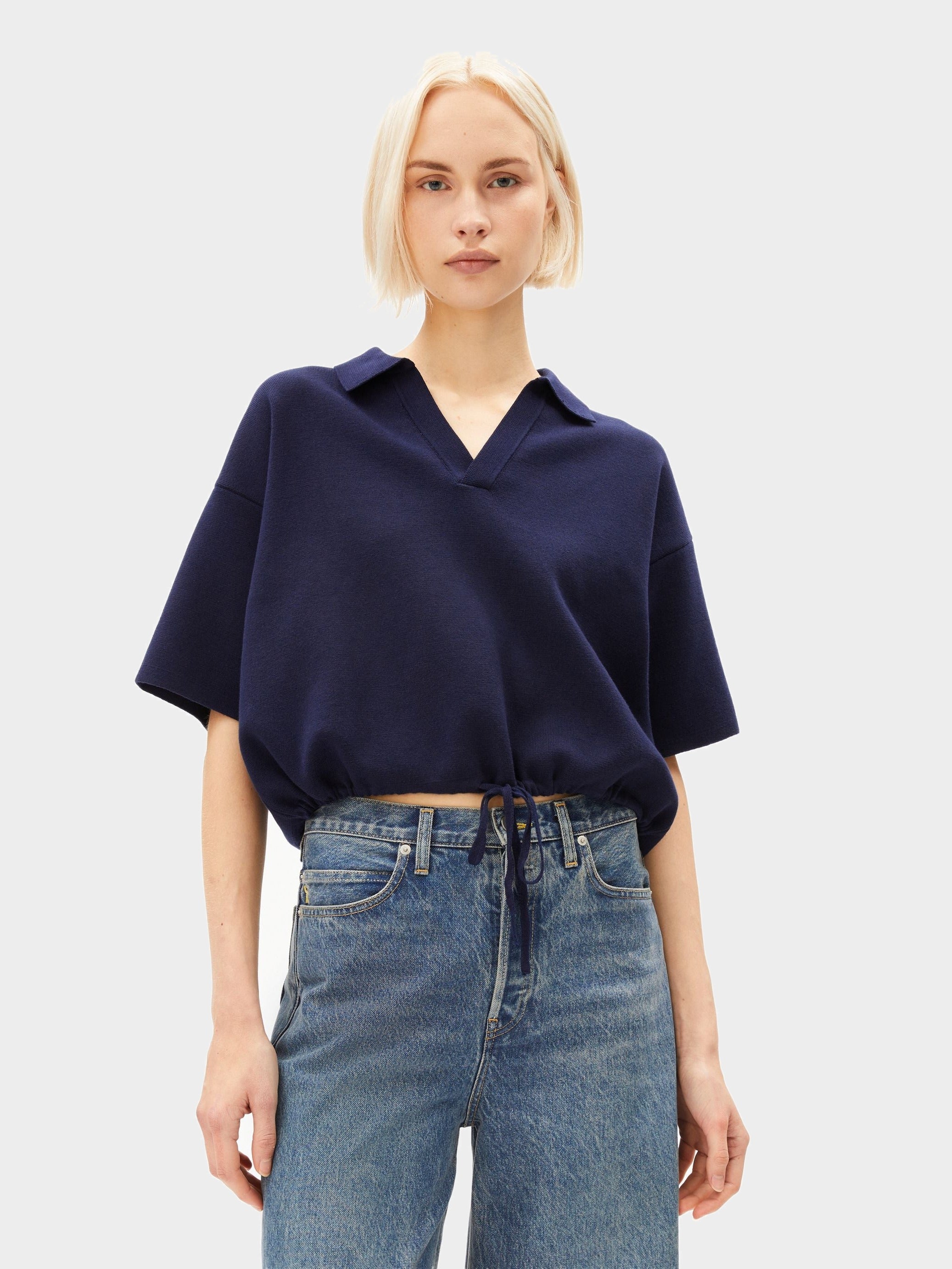KOMPAKTER POLO-STRICKPULLOVER | tinted navy