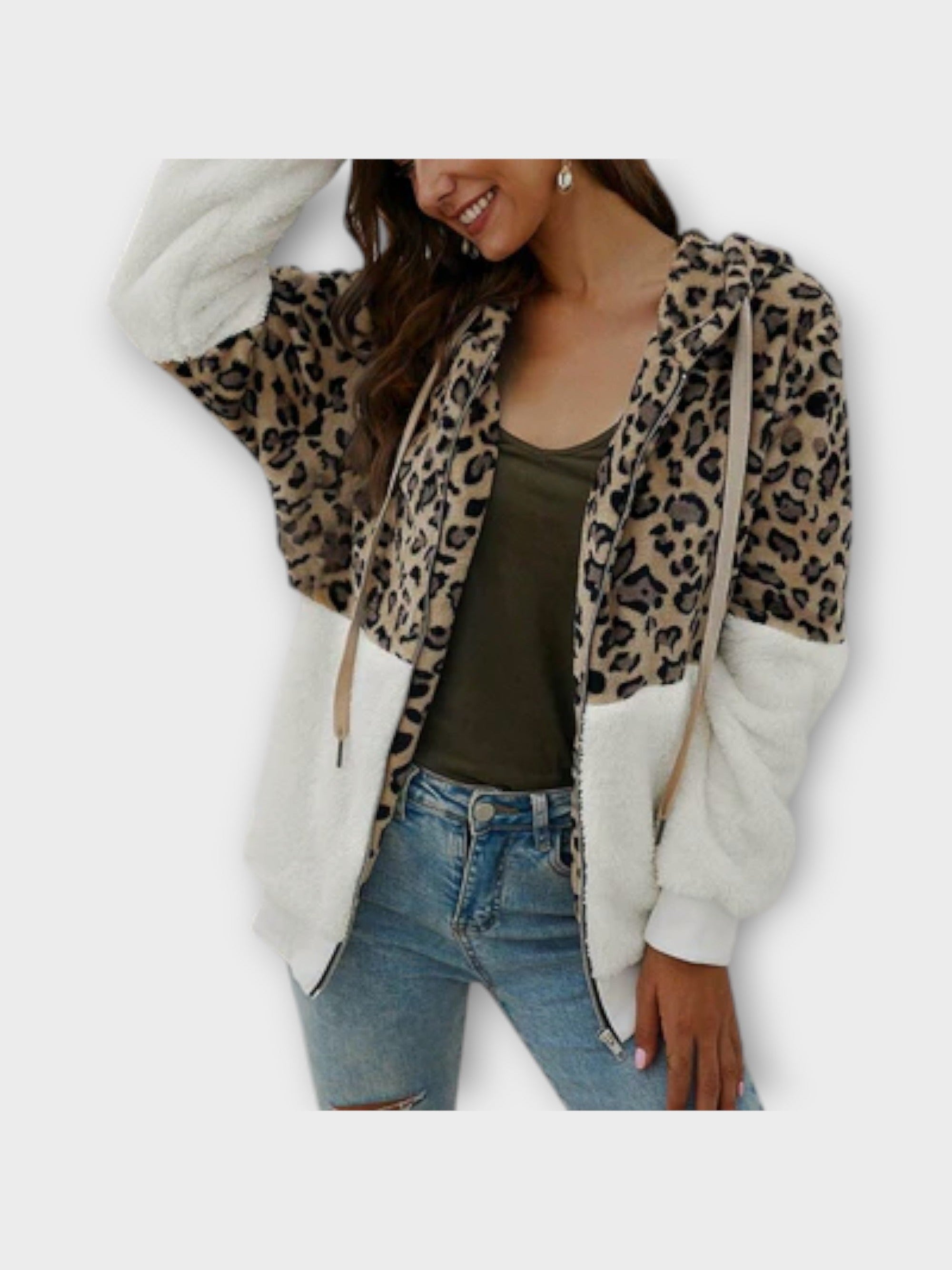 Lea - Fleece mikina s kapucí a leopardím designem