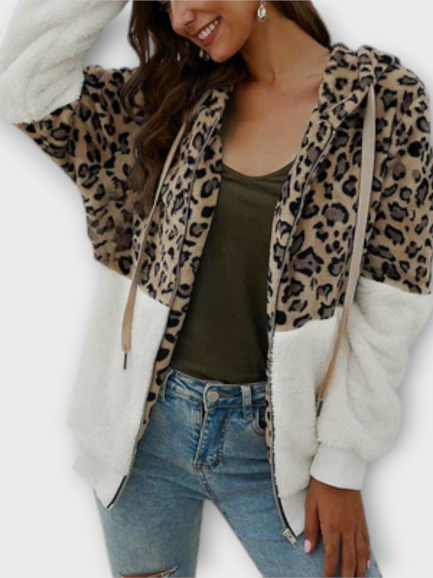Lea - Fleece mikina s kapucí a leopardím designem