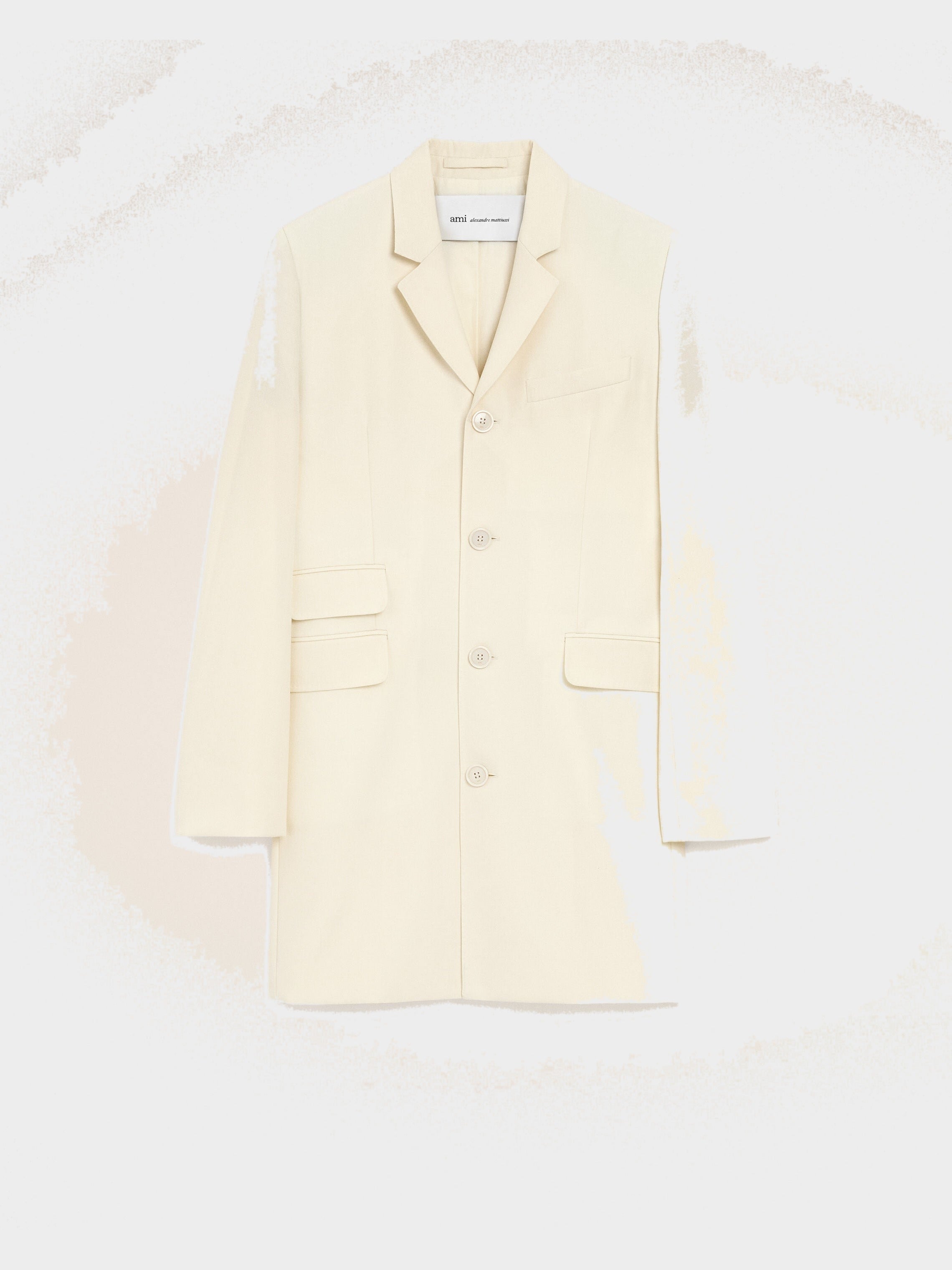 Manteau Blanc Droit Simple Boutonnage en Laine Vierge