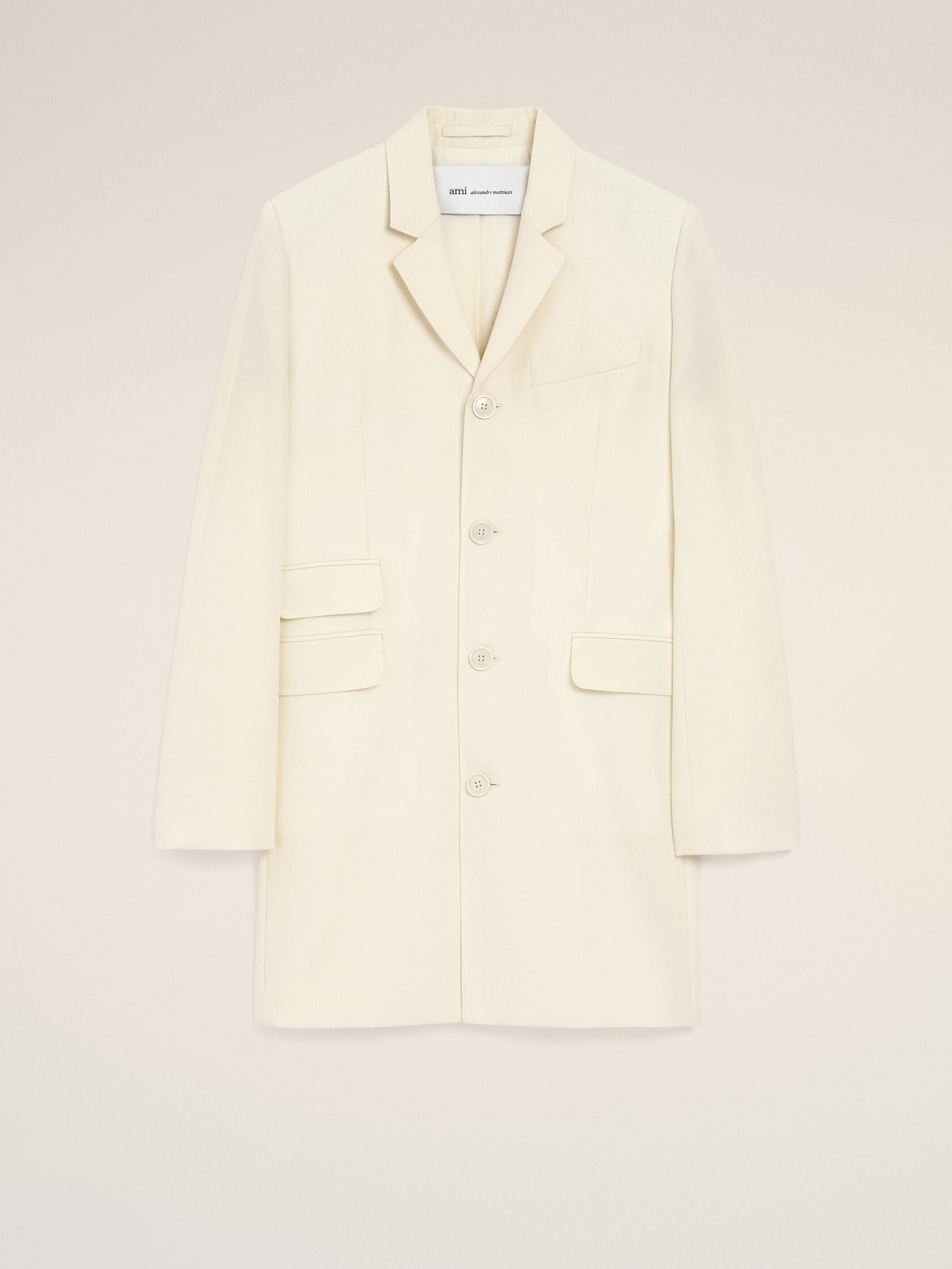 Manteau Blanc Droit Simple Boutonnage en Laine Vierge