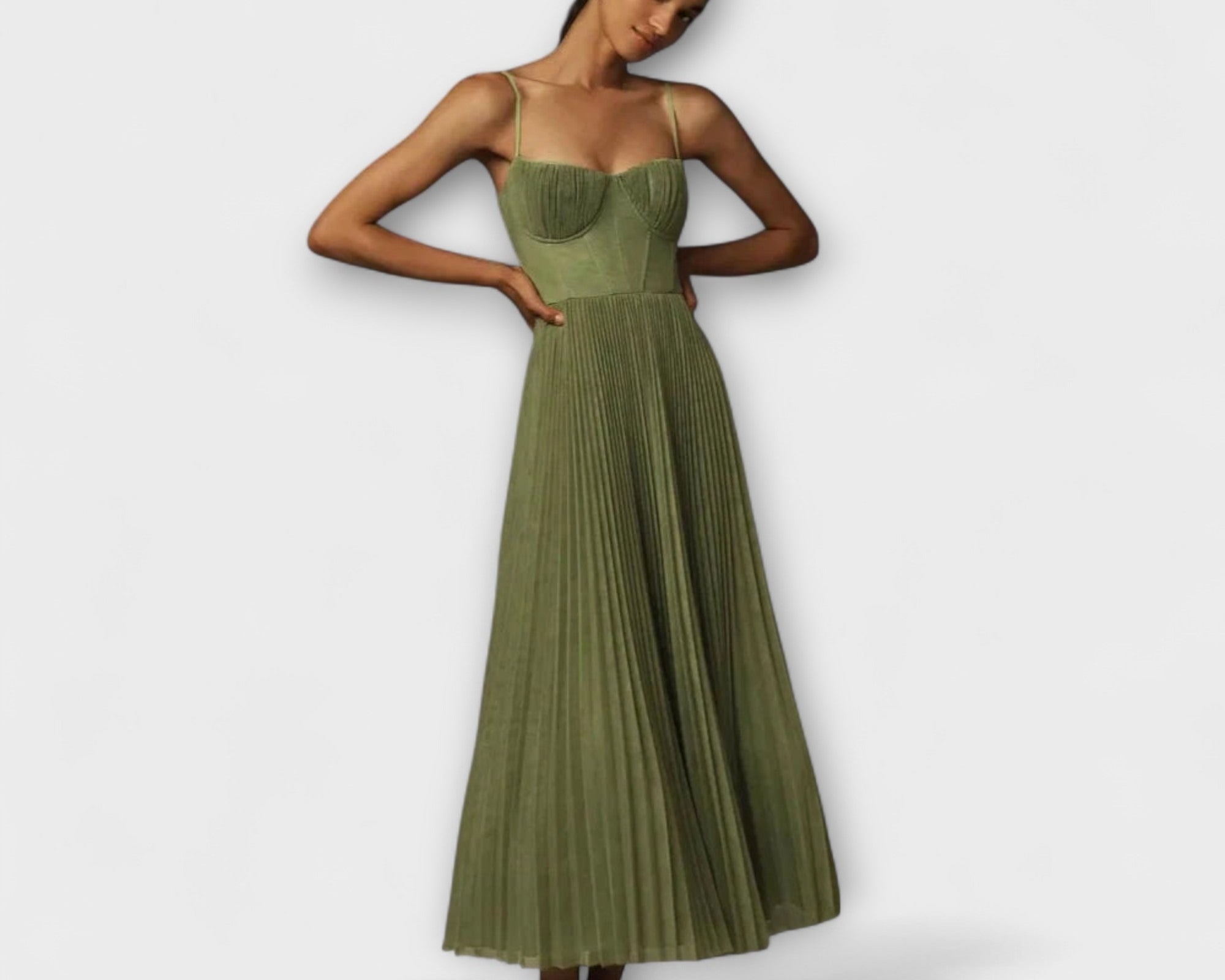 Marilyn - Midi Tylová Skládaná Sukně Šaty s Designem Bustier