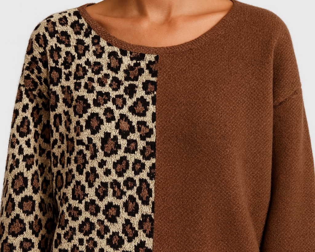 Marina - Ležérní svetr s leopardím designem