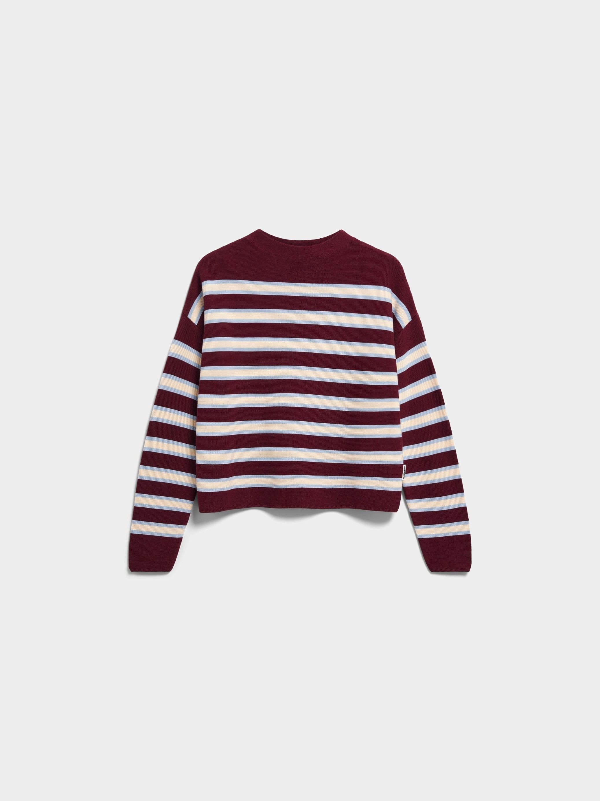 MERINAA GESTREIFTER STRICKPULLOVER | velvet red-soft blue-oatmilk