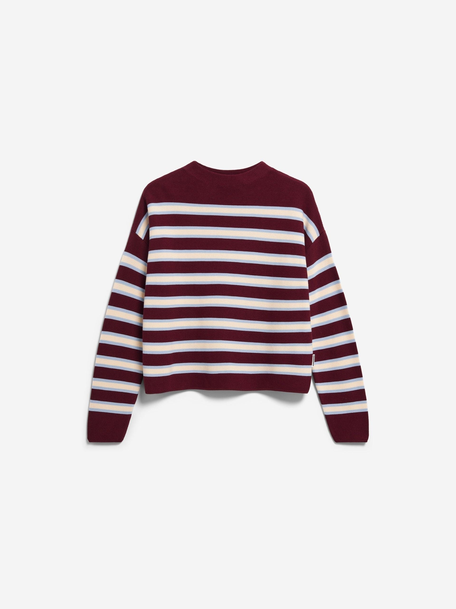 MERINAA GESTREIFTER STRICKPULLOVER | velvet red-soft blue-oatmilk