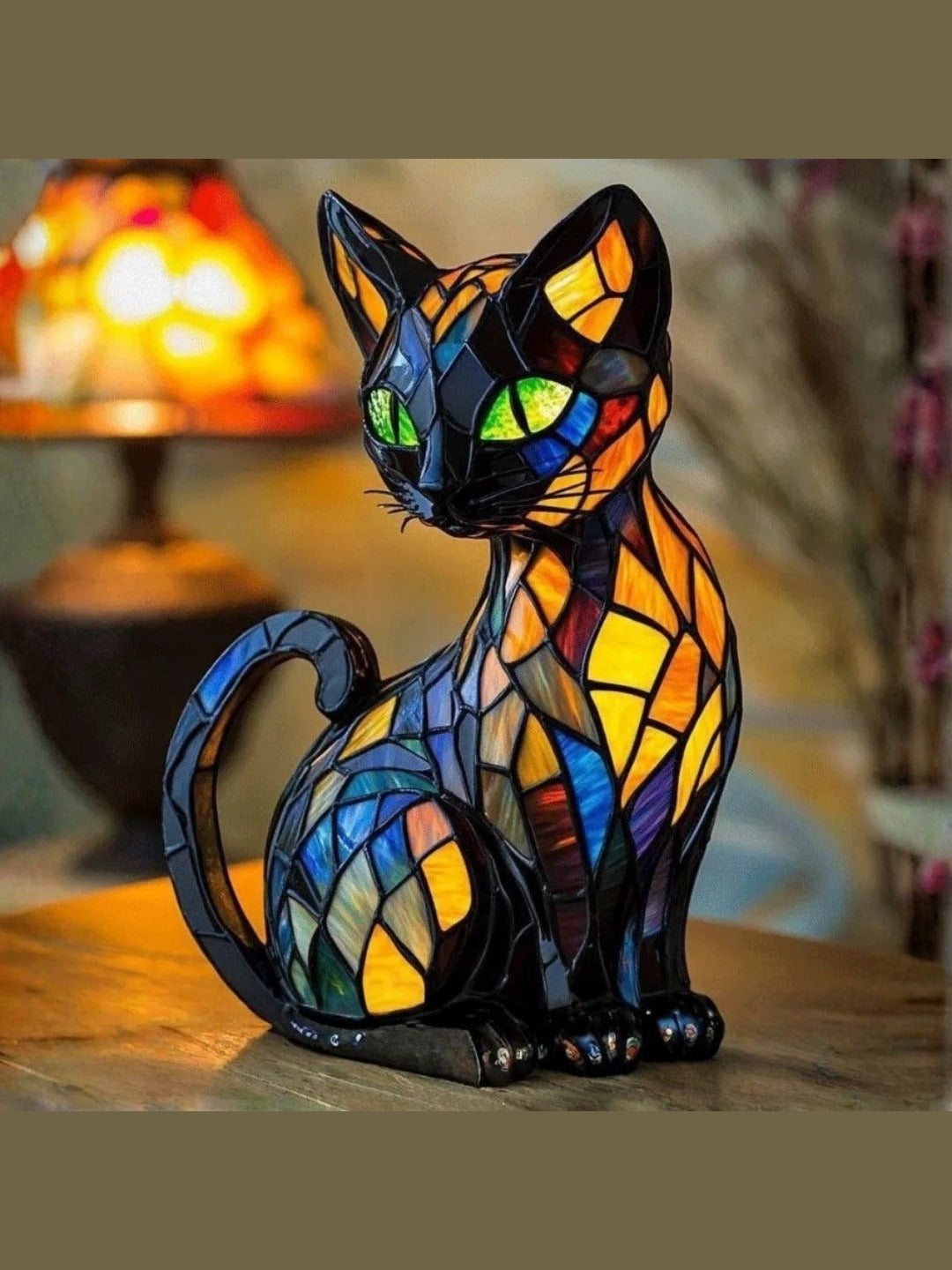 Mystická kočka - Lampa ve Vitráži