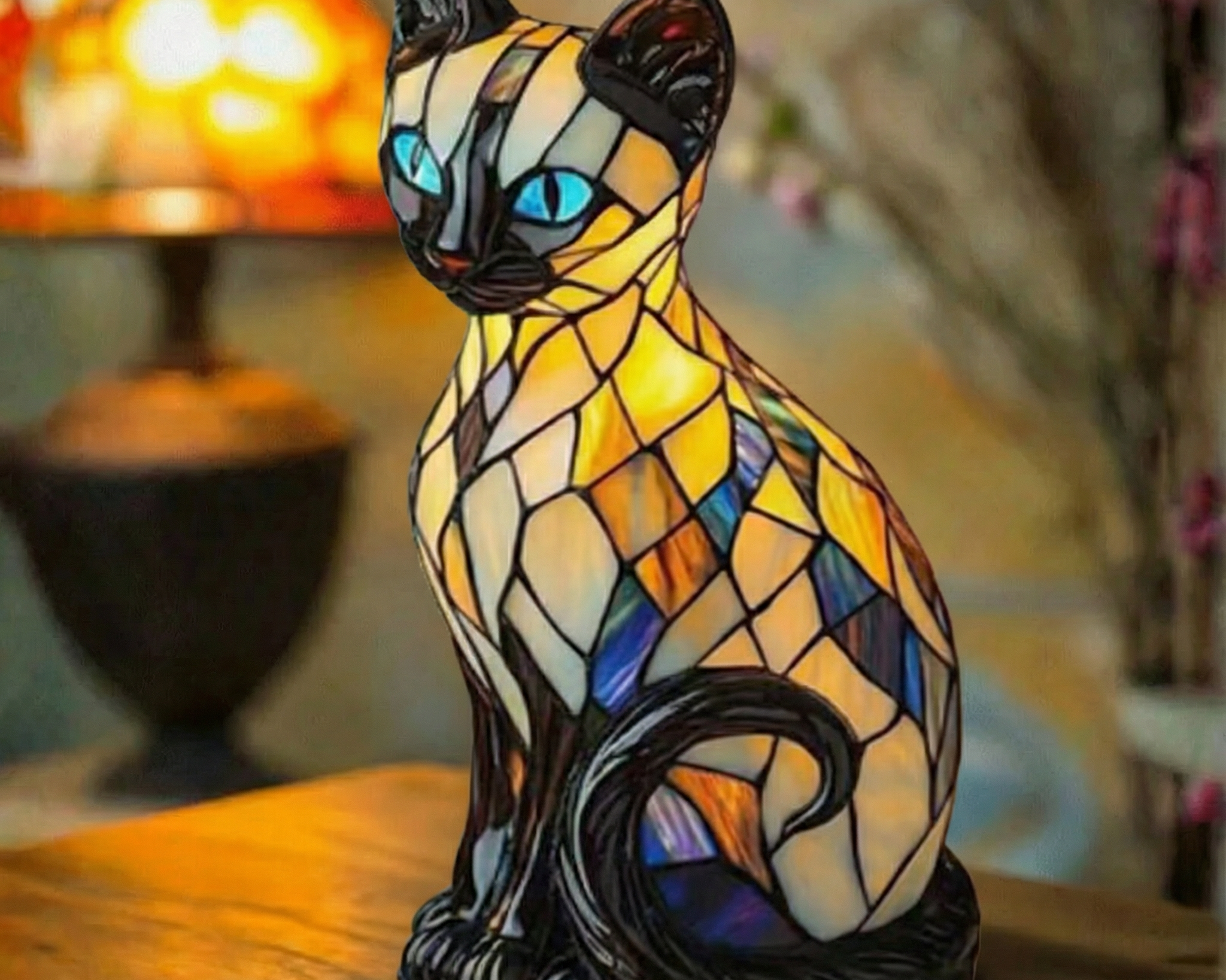 Mystická kočka - Lampa ve Vitráži