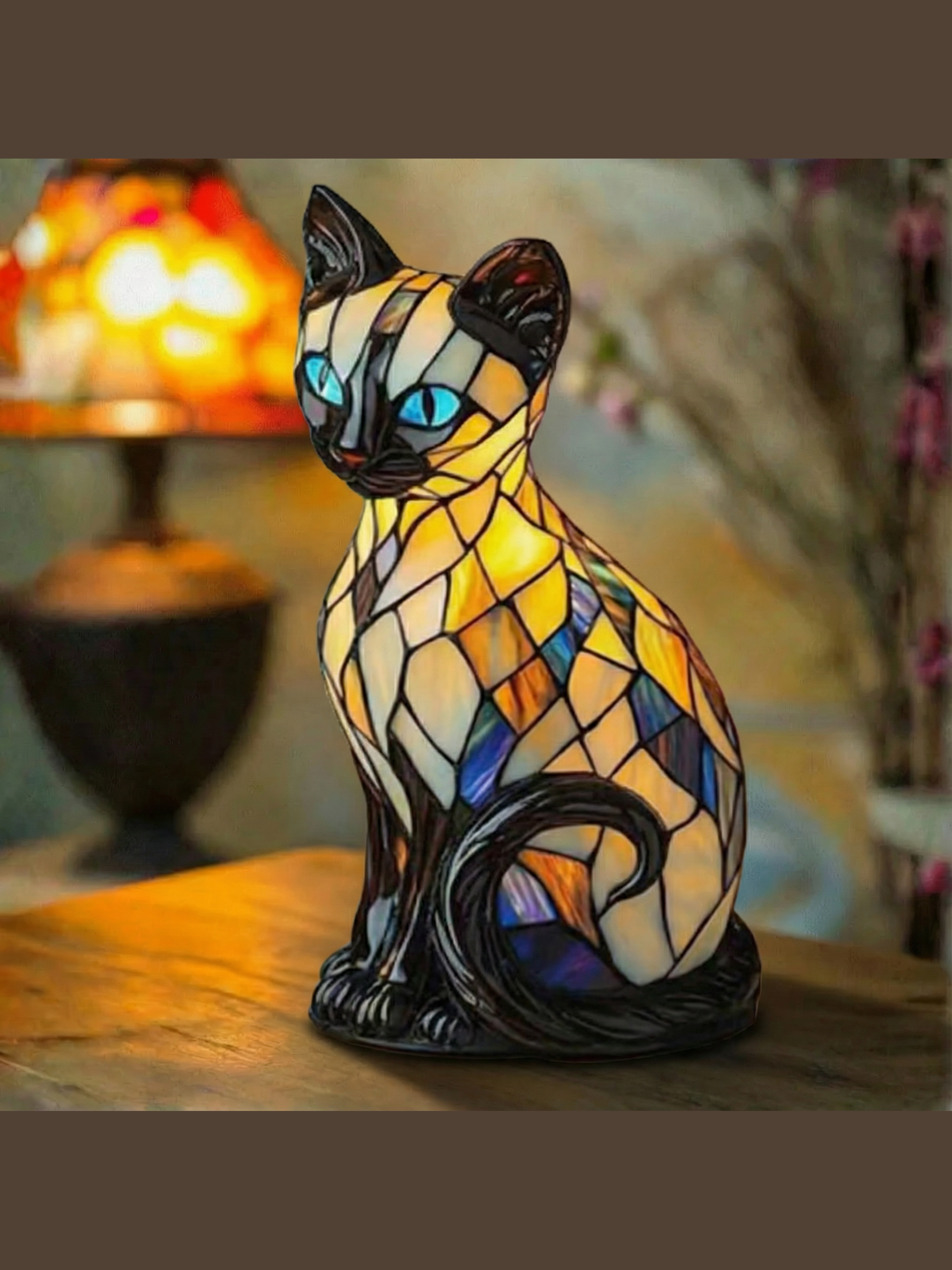 Mystická kočka - Lampa ve Vitráži