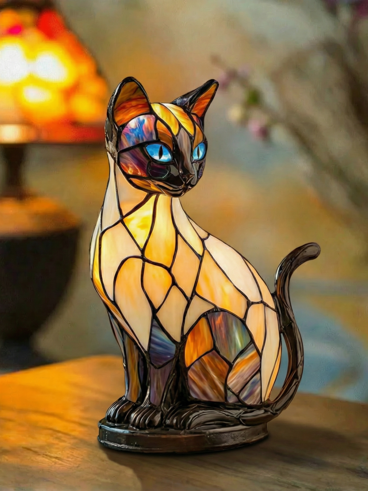 Mystická kočka - Lampa ve Vitráži