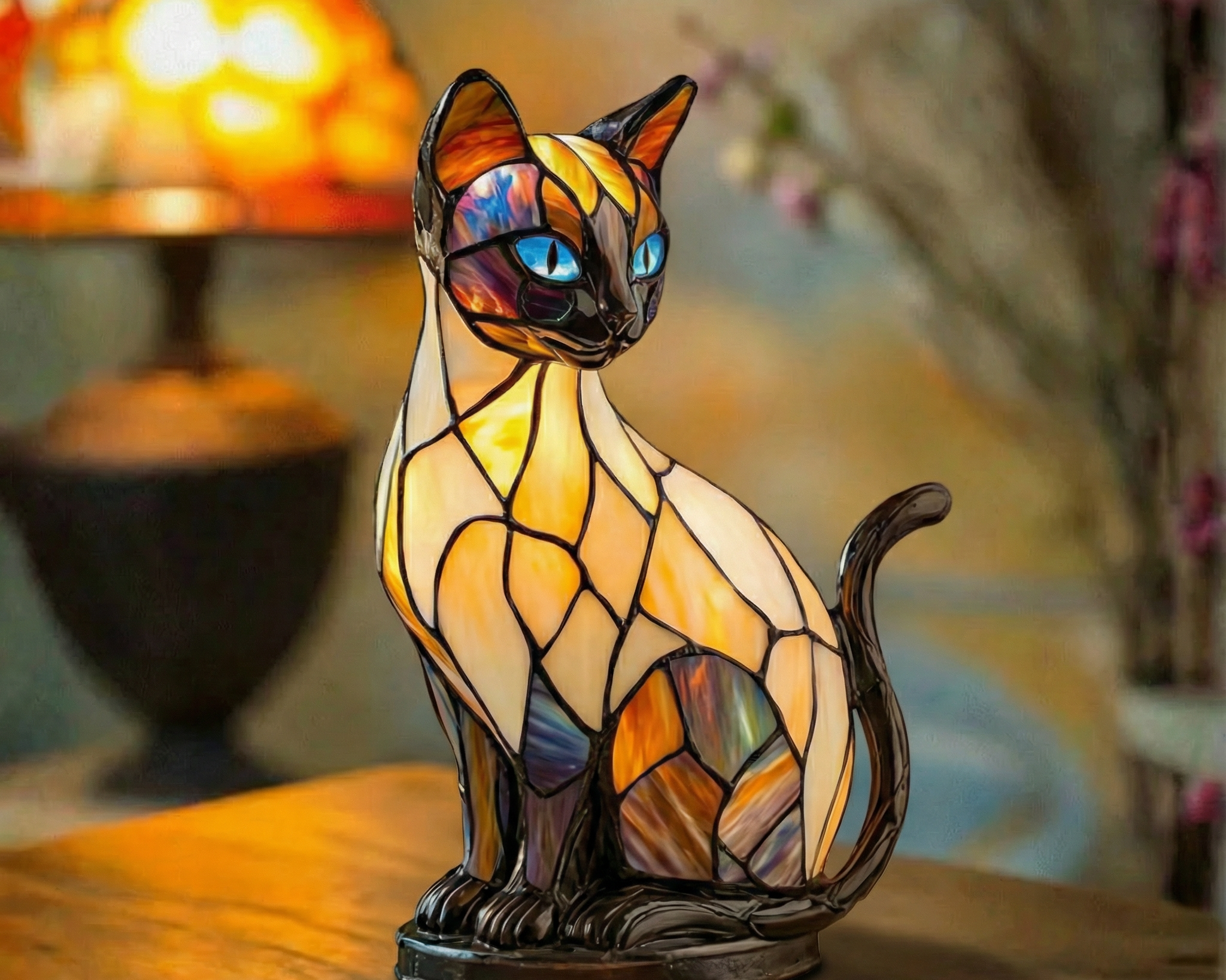 Mystická kočka - Lampa ve Vitráži
