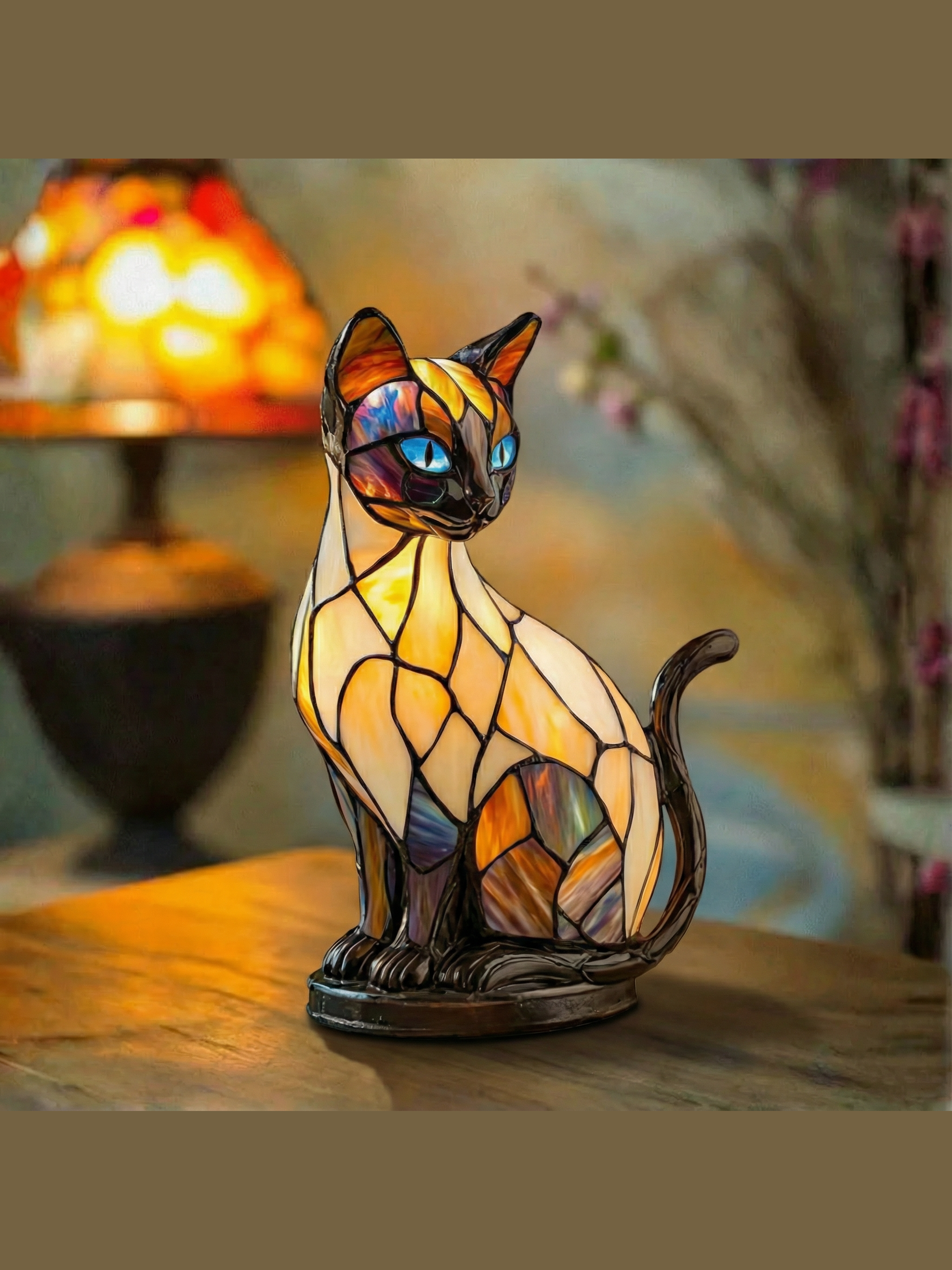 Mystická kočka - Lampa ve Vitráži