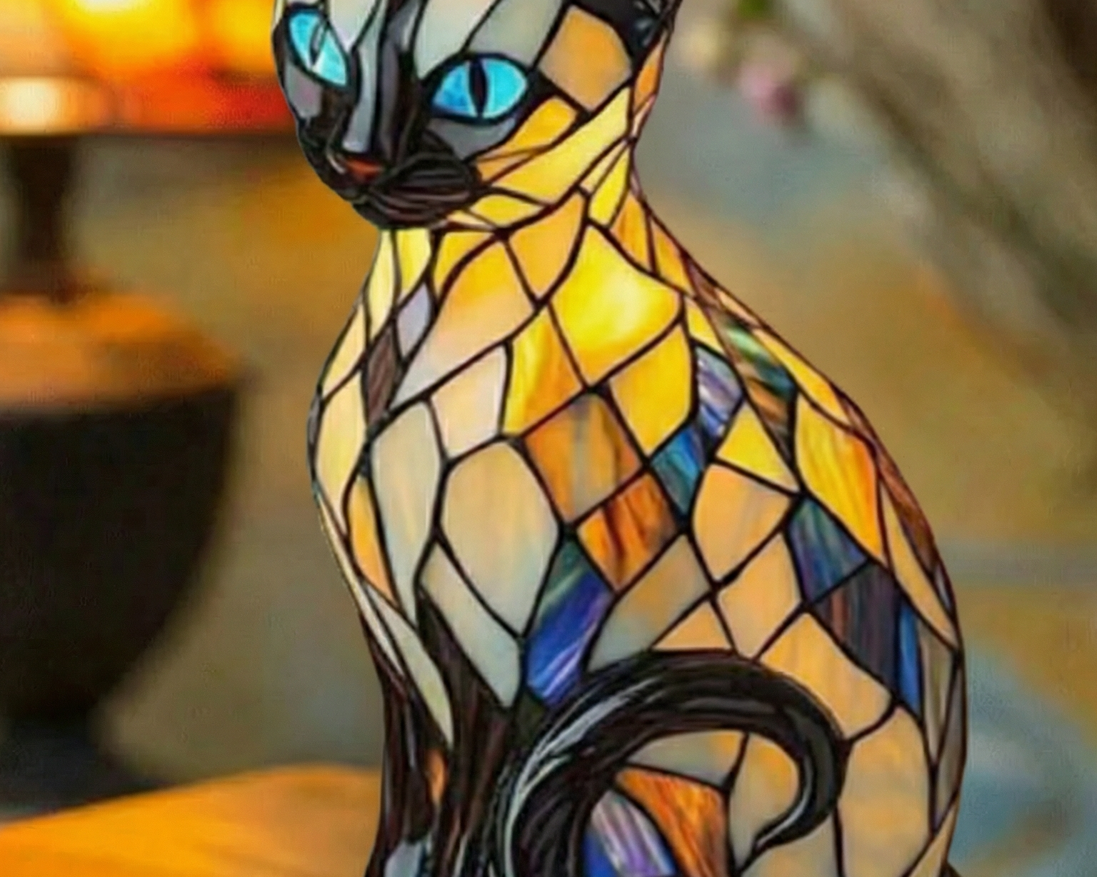Mystická kočka - Lampa ve Vitráži