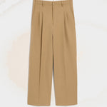 Pantalon beige coupe carotte taille haute en coton et lin