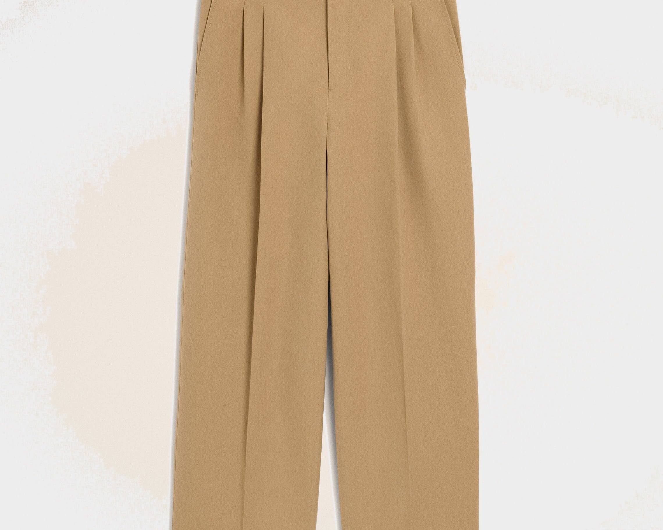 Pantalon beige coupe carotte taille haute en coton et lin
