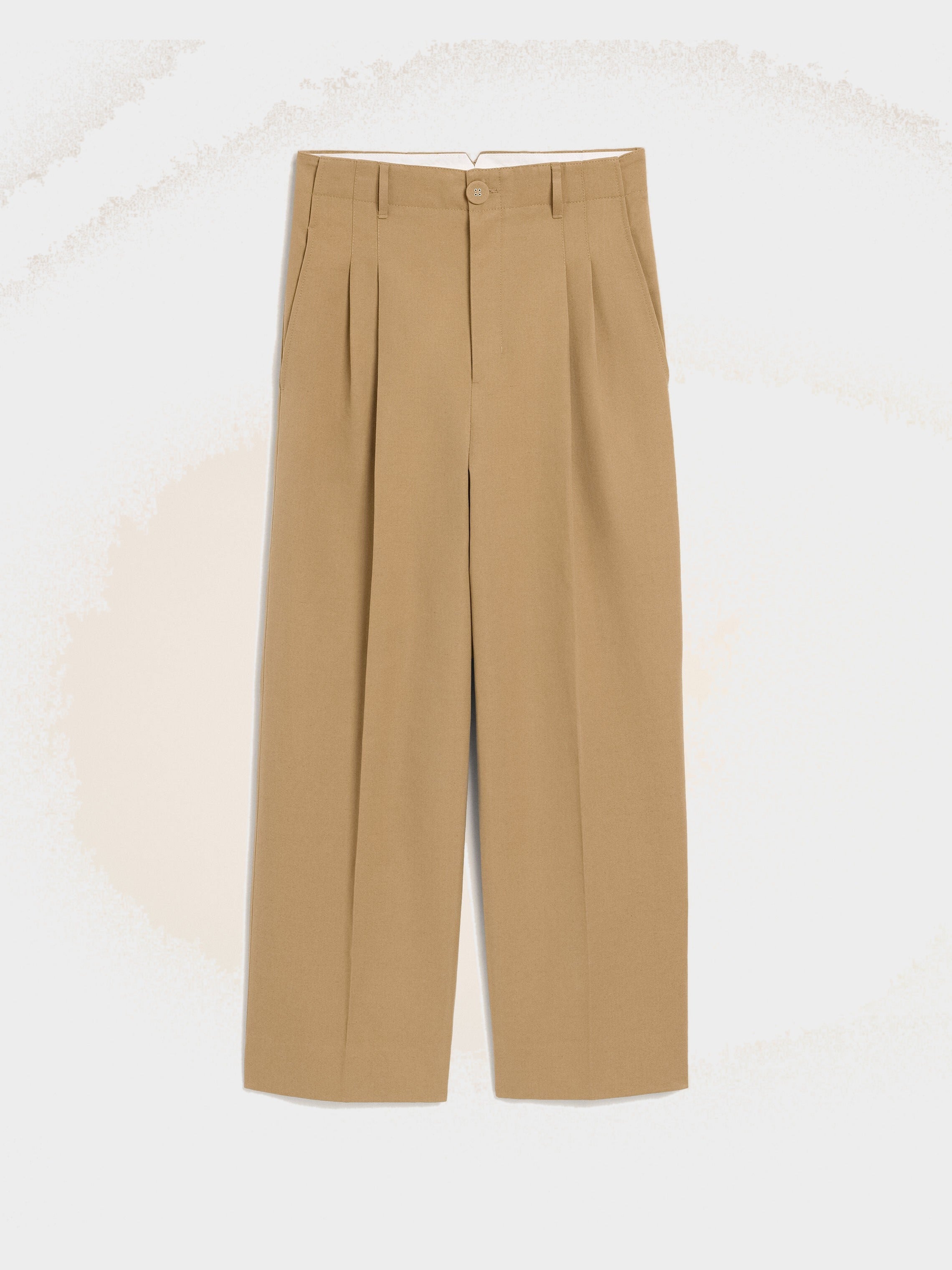 Pantalon beige coupe carotte taille haute en coton et lin
