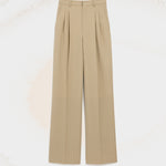 Pantalon Beige Large Taille Haute en Laine Vierge