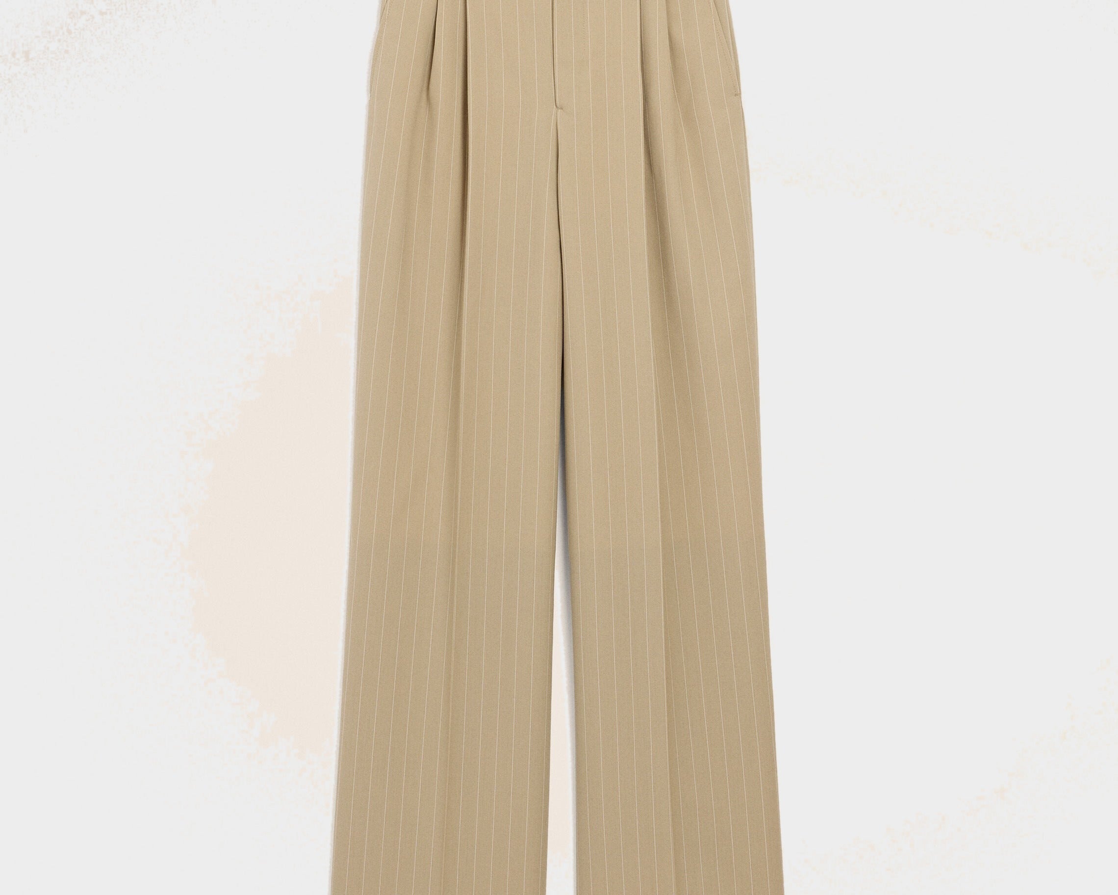 Pantalon Beige Large Taille Haute en Laine Vierge