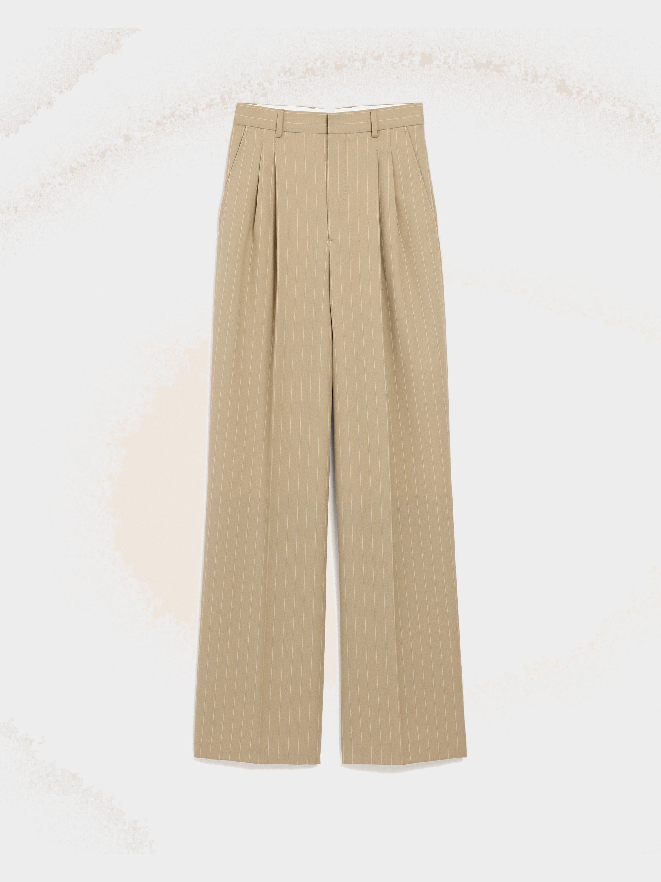 Pantalon Beige Large Taille Haute en Laine Vierge