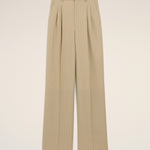 Pantalon Beige Large Taille Haute en Laine Vierge