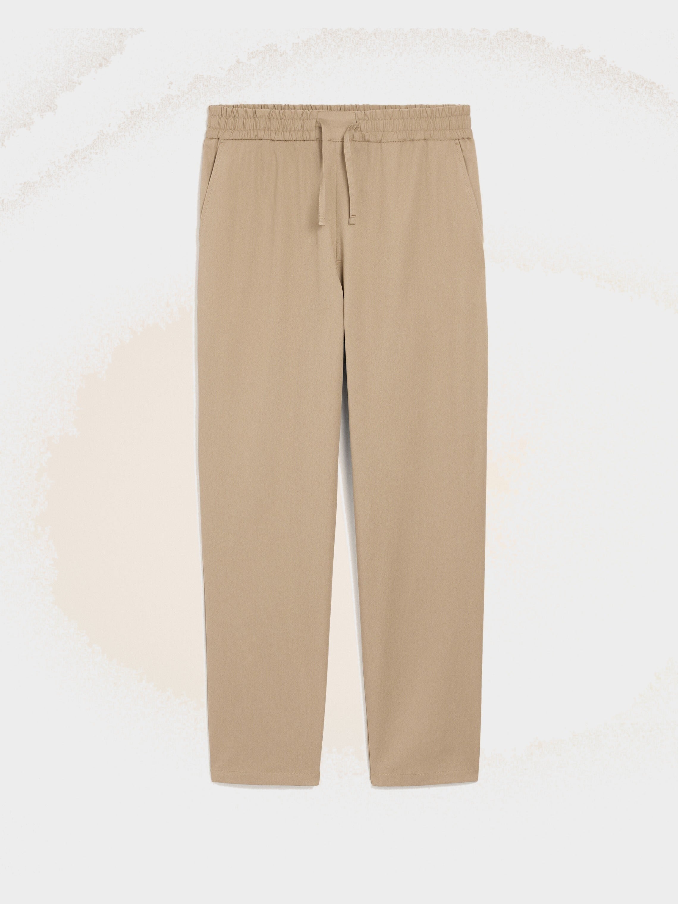 Pantalon Beige Taille Elastiquée en Coton
