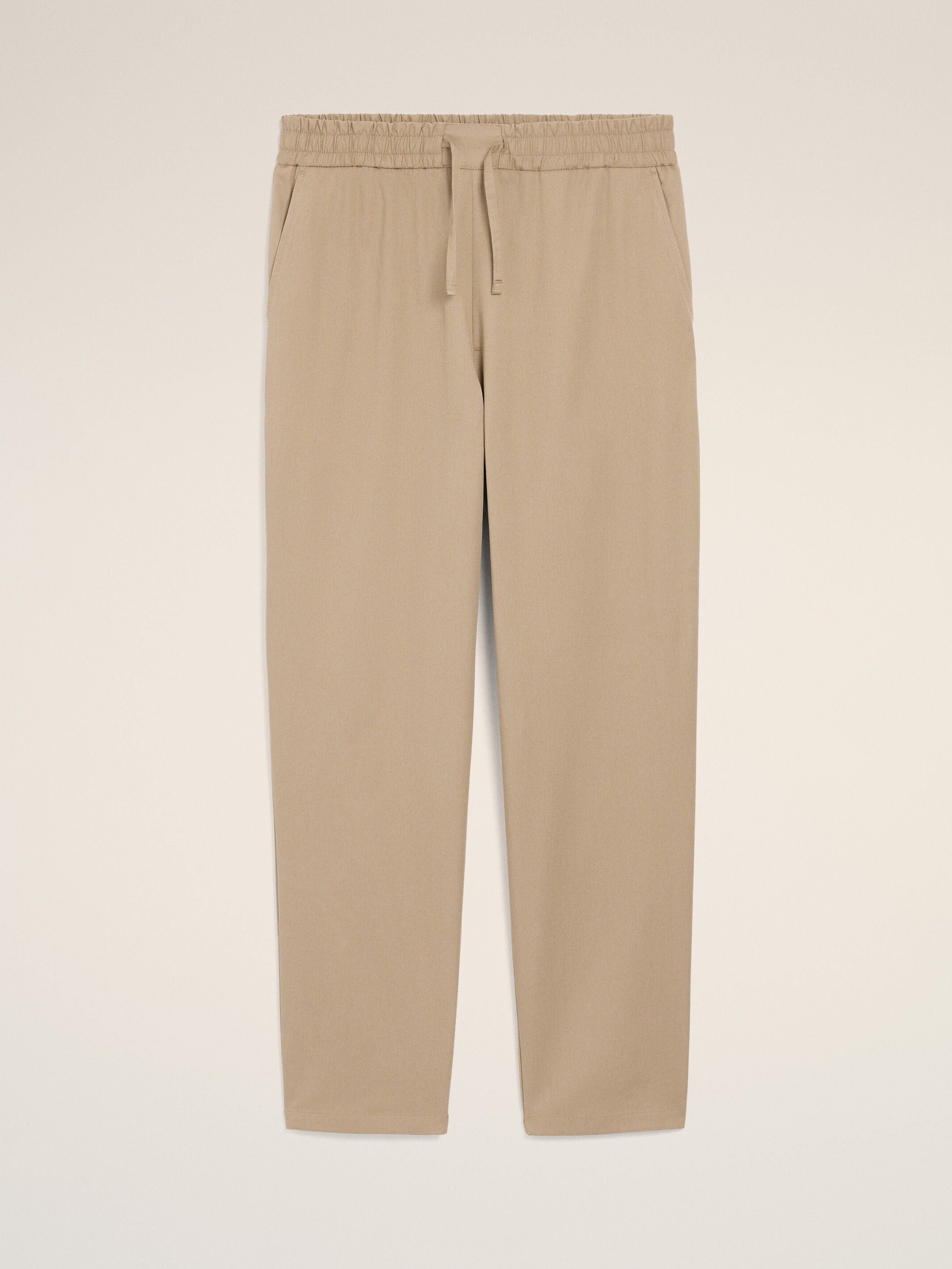 Pantalon Beige Taille Elastiquée en Coton
