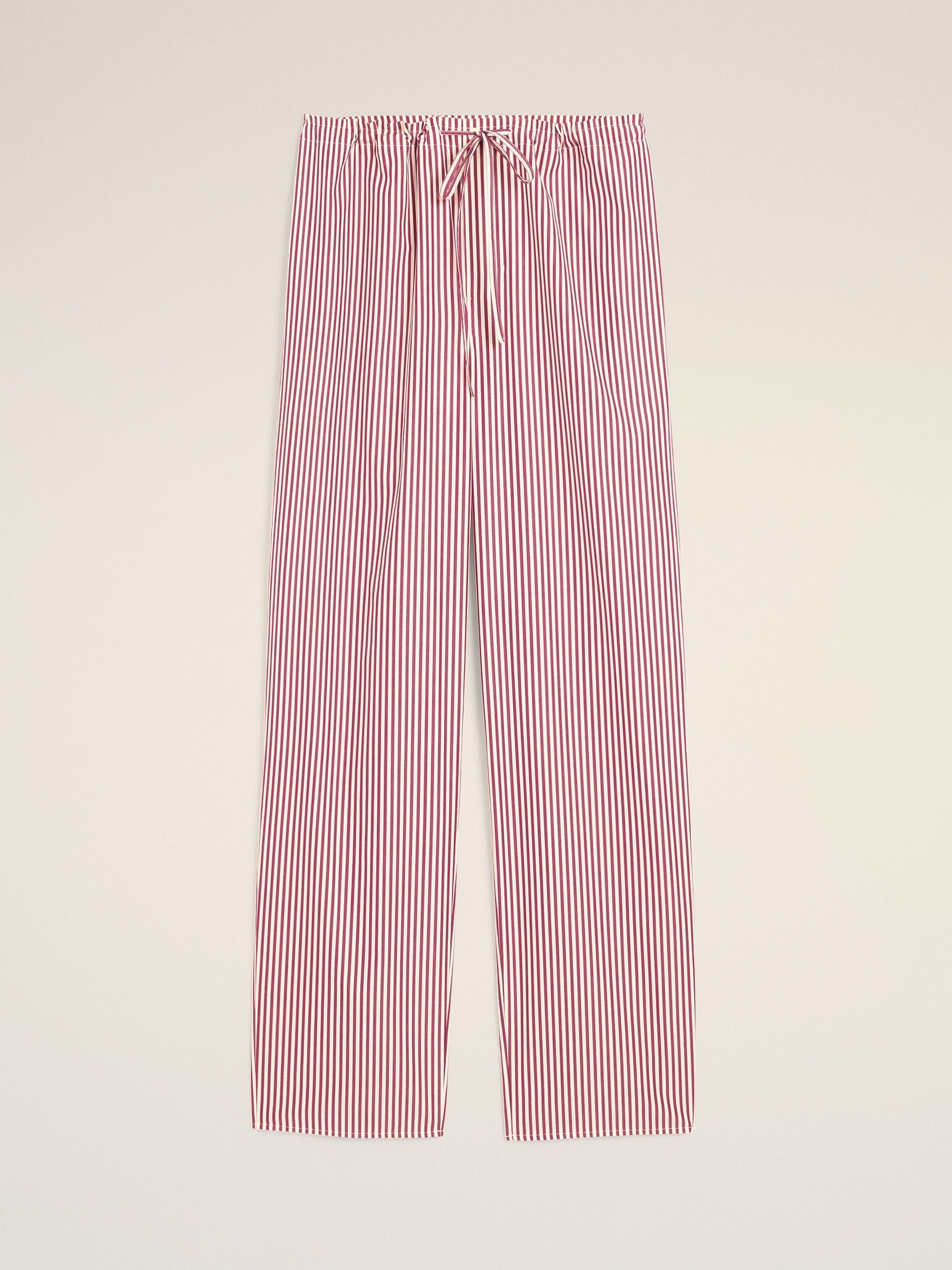 Pantalon blanc à rayures en coton taille élastiquée