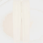 Pantalon Blanc Taille Elastiquée en Lin Mélangé
