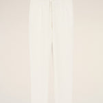 Pantalon Blanc Taille Elastiquée en Lin Mélangé