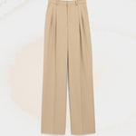 Pantalon Large Beige Taille Haute en Laine Vierge
