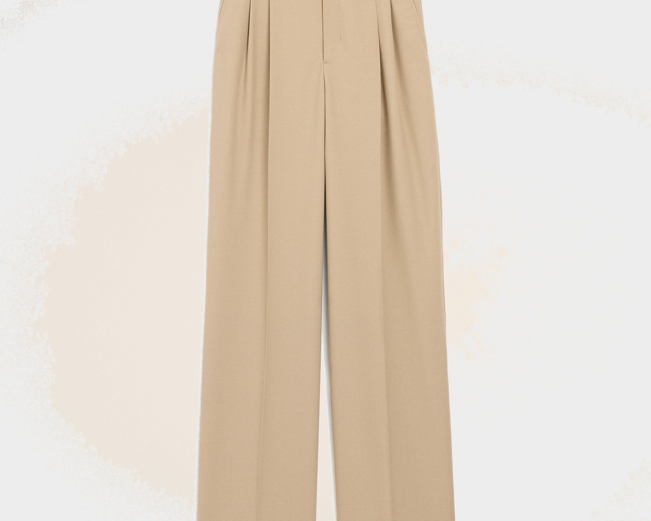 Pantalon Large Beige Taille Haute en Laine Vierge