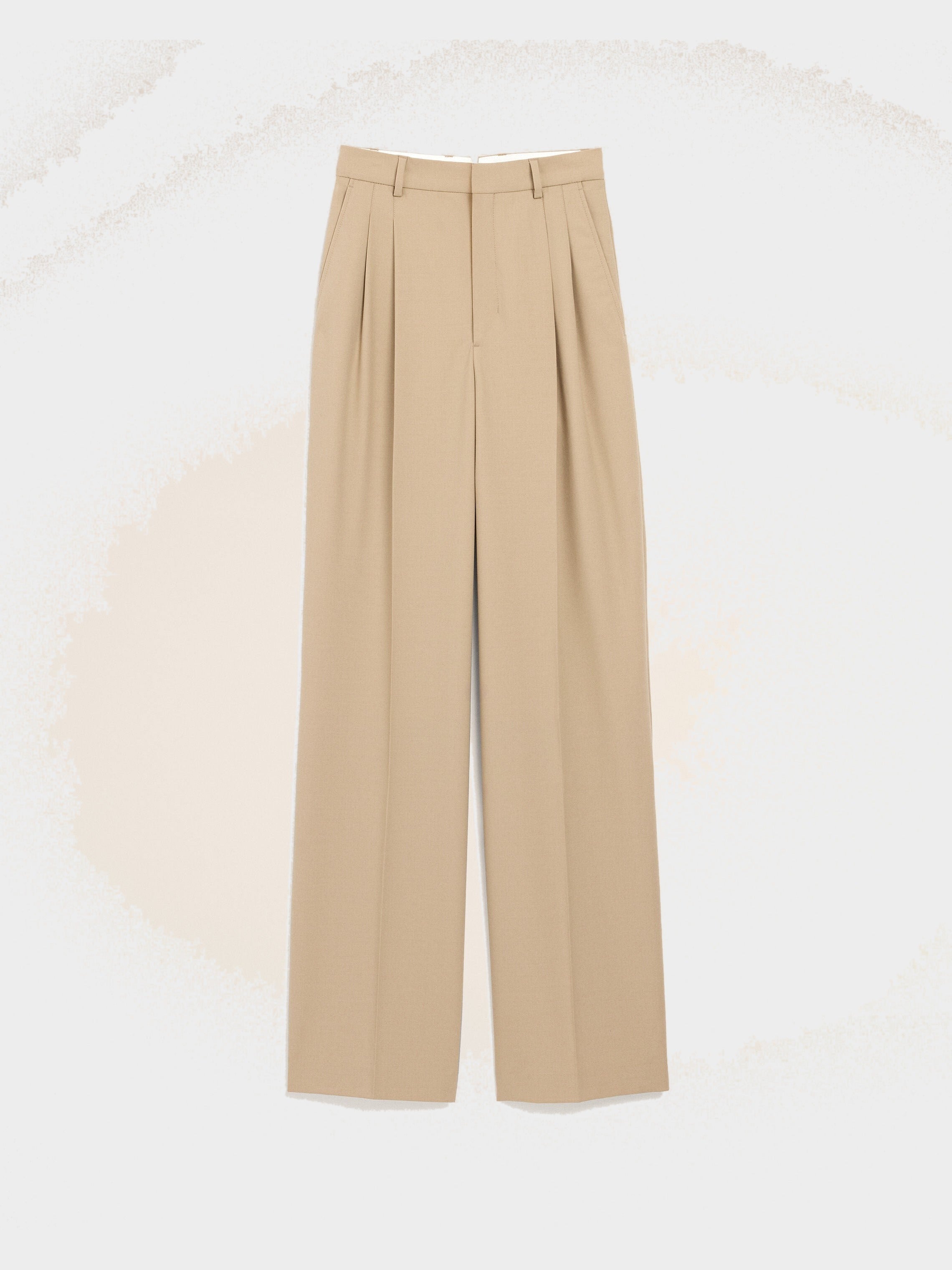 Pantalon Large Beige Taille Haute en Laine Vierge