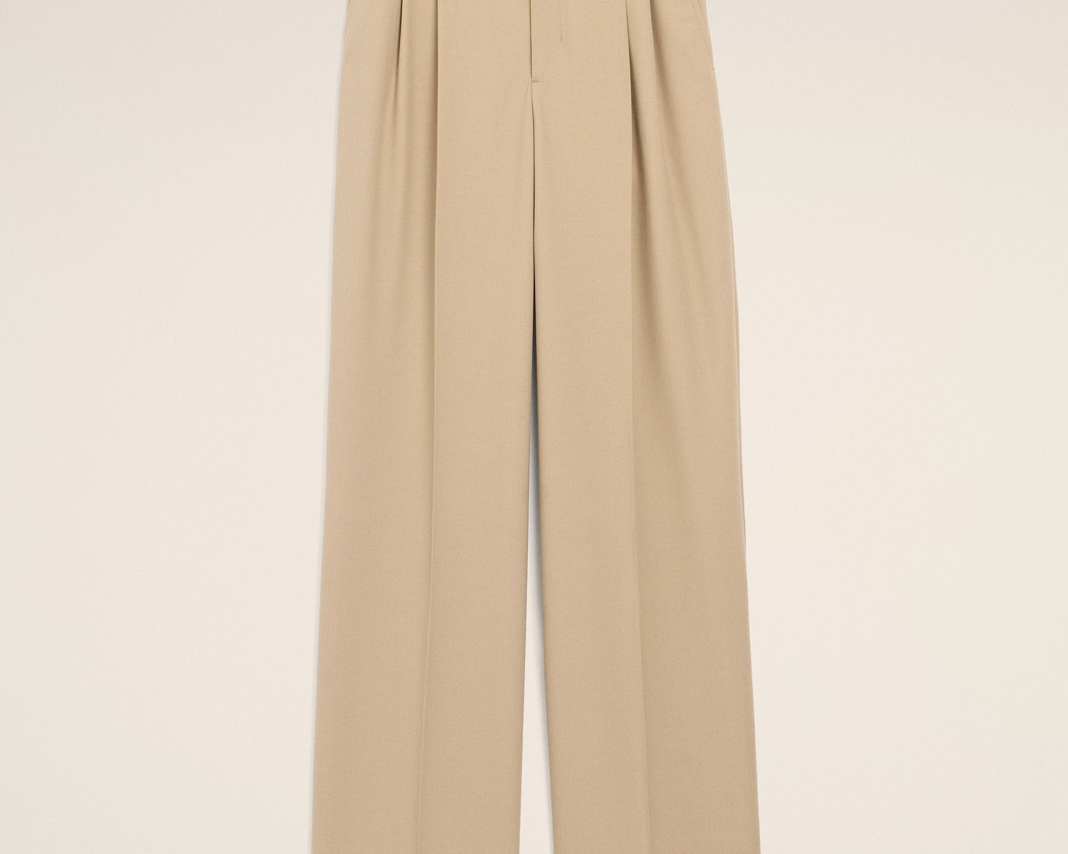 Pantalon Large Beige Taille Haute en Laine Vierge
